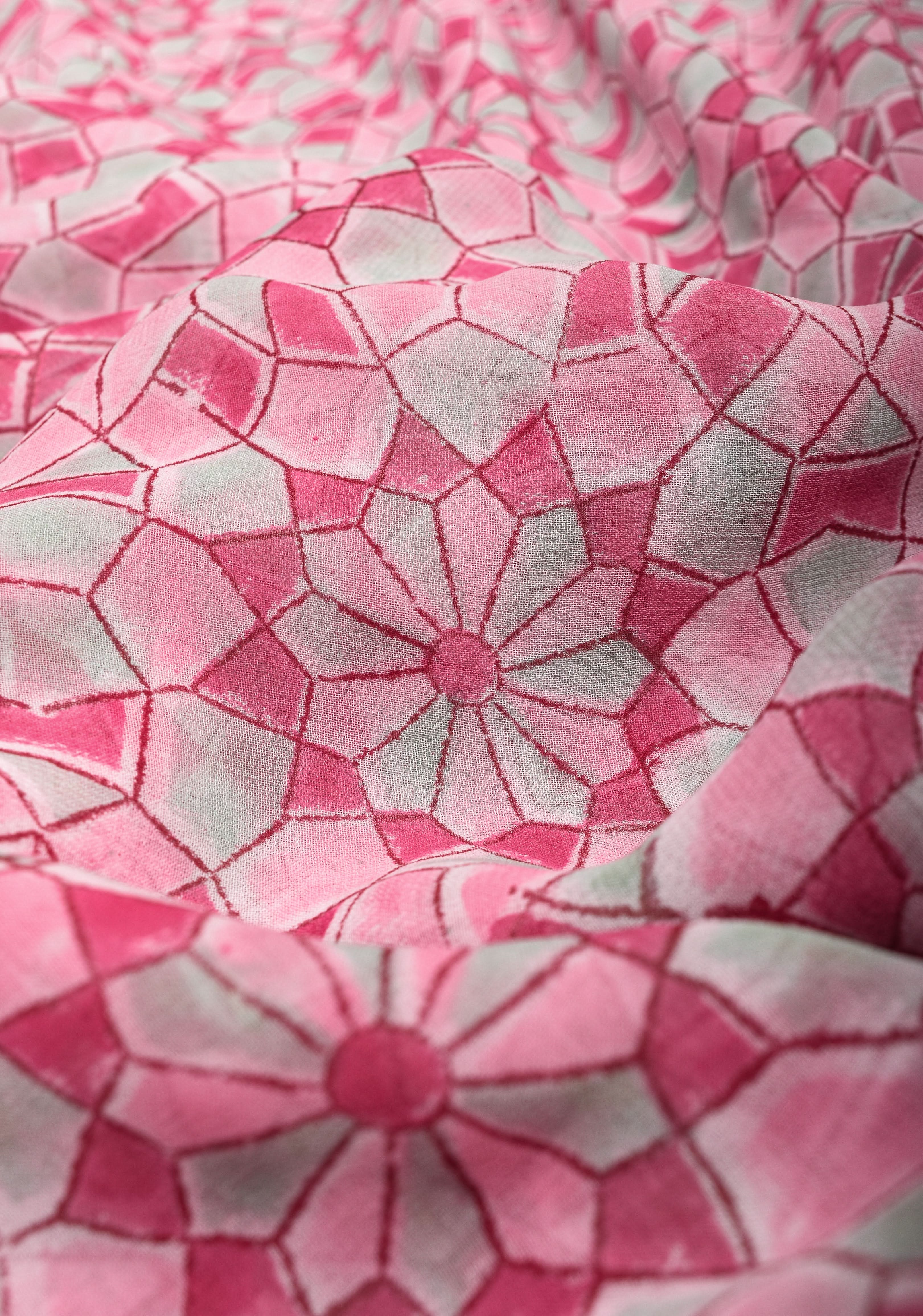Pink Georgette Saree with Sanganeri Hand Block Print | Shobitam - Image 3