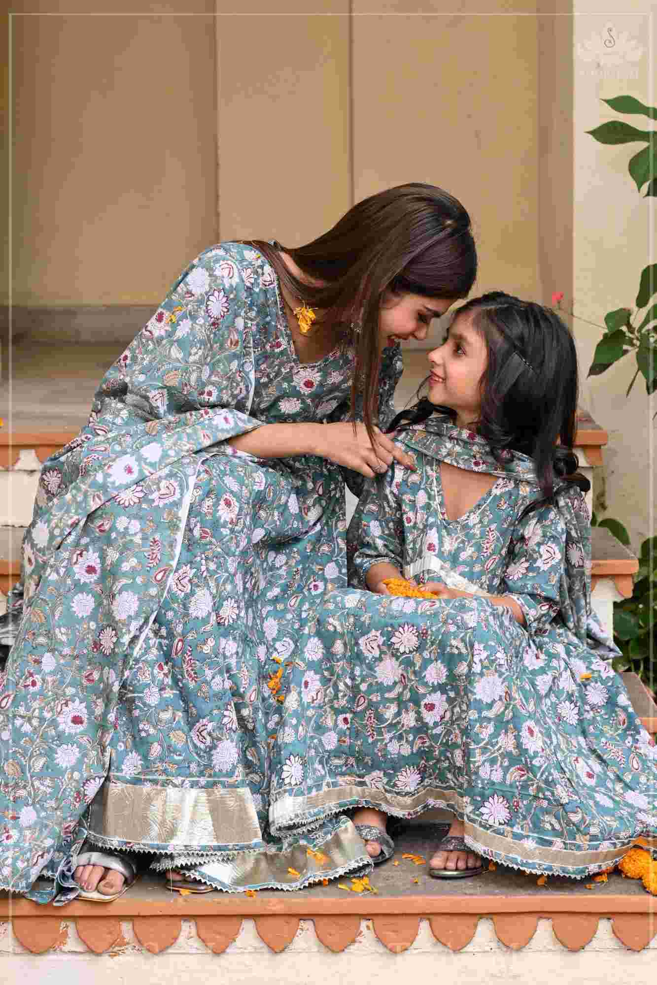 Sage Green Block Print Cotton Anarkali Set with 5 meter flair | Made To Order - Image 13