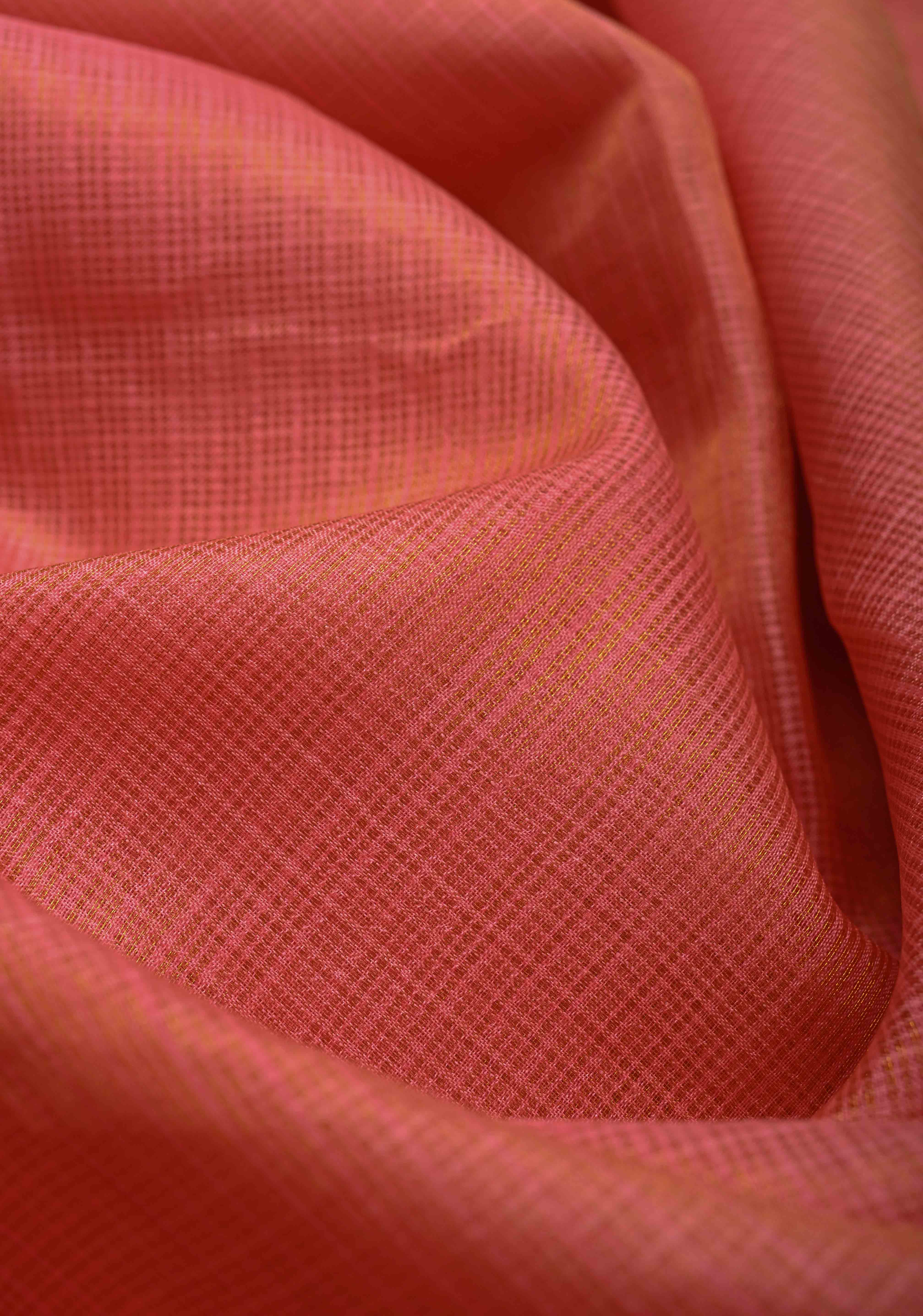 Salmon Pink Kota Doria Tissue Cotton Saree with Sona Rupa Zari Border | Shobitam - Image 3
