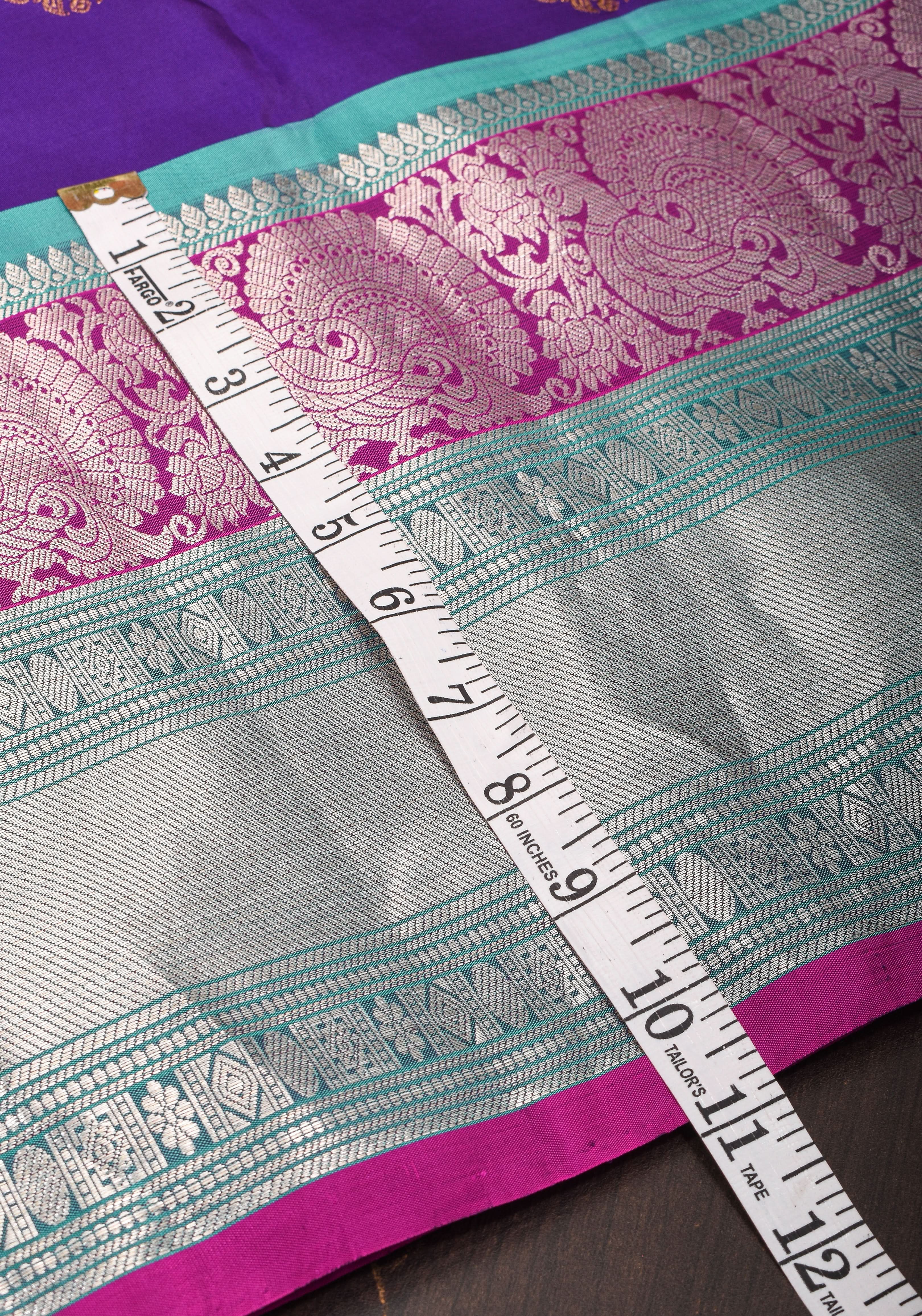 Muggu Design Meenakari Gadwal Silk Saree in Purple with Two Tone  Border | SILK MARK CERTIFIED | Shobitam - Image 16