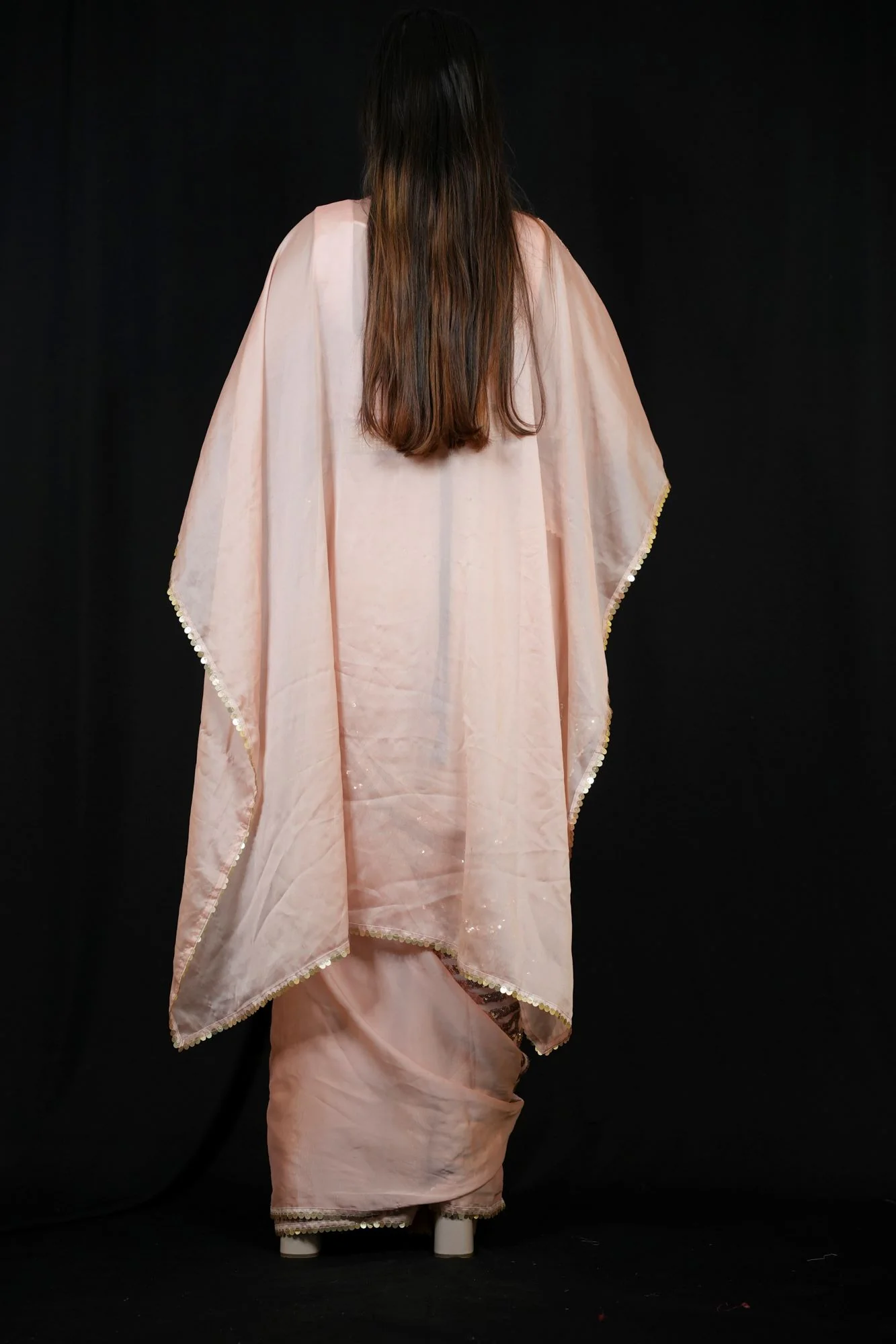 Satin Kaftan with Sequin Overlay and Statement Belt Ready To Wear Saree - Image 9