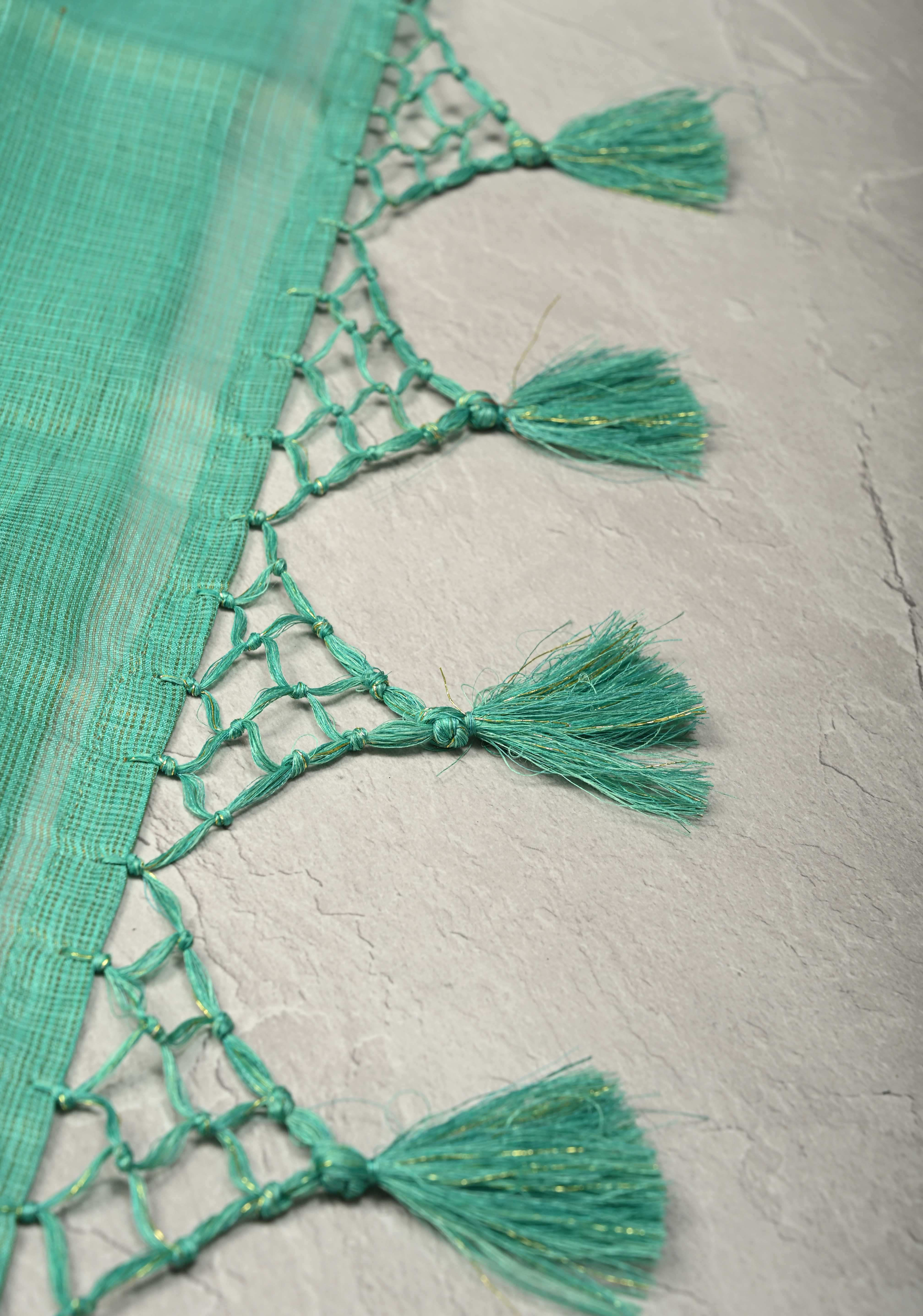 Sea Green Kota Doria Tissue Cotton Saree with Sona Rupa Zari Border | Shobitam - Image 7