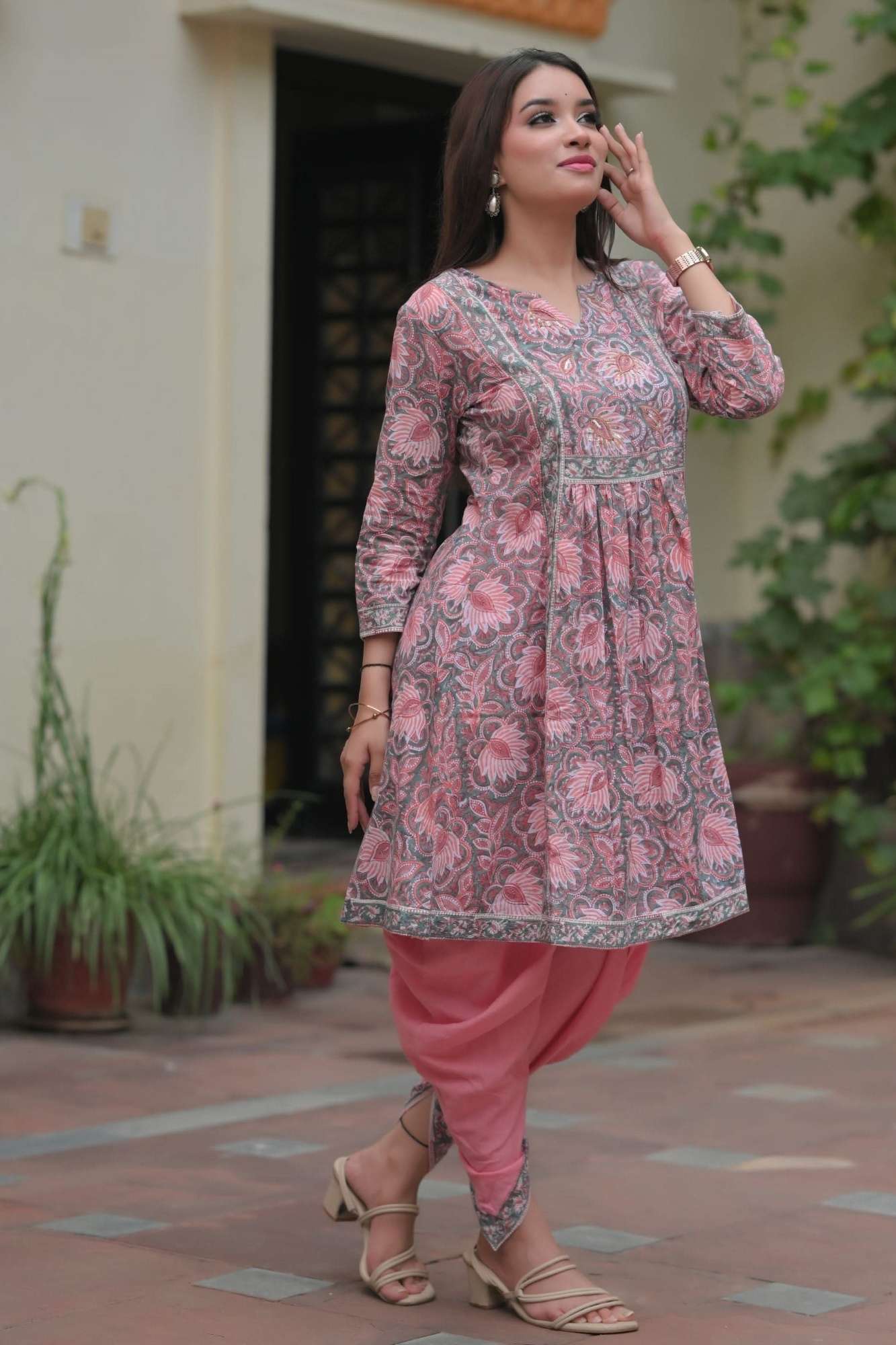 Seher block print Kurta with Dhoti pants - 2 piece Set  | Made To Order - Image 3