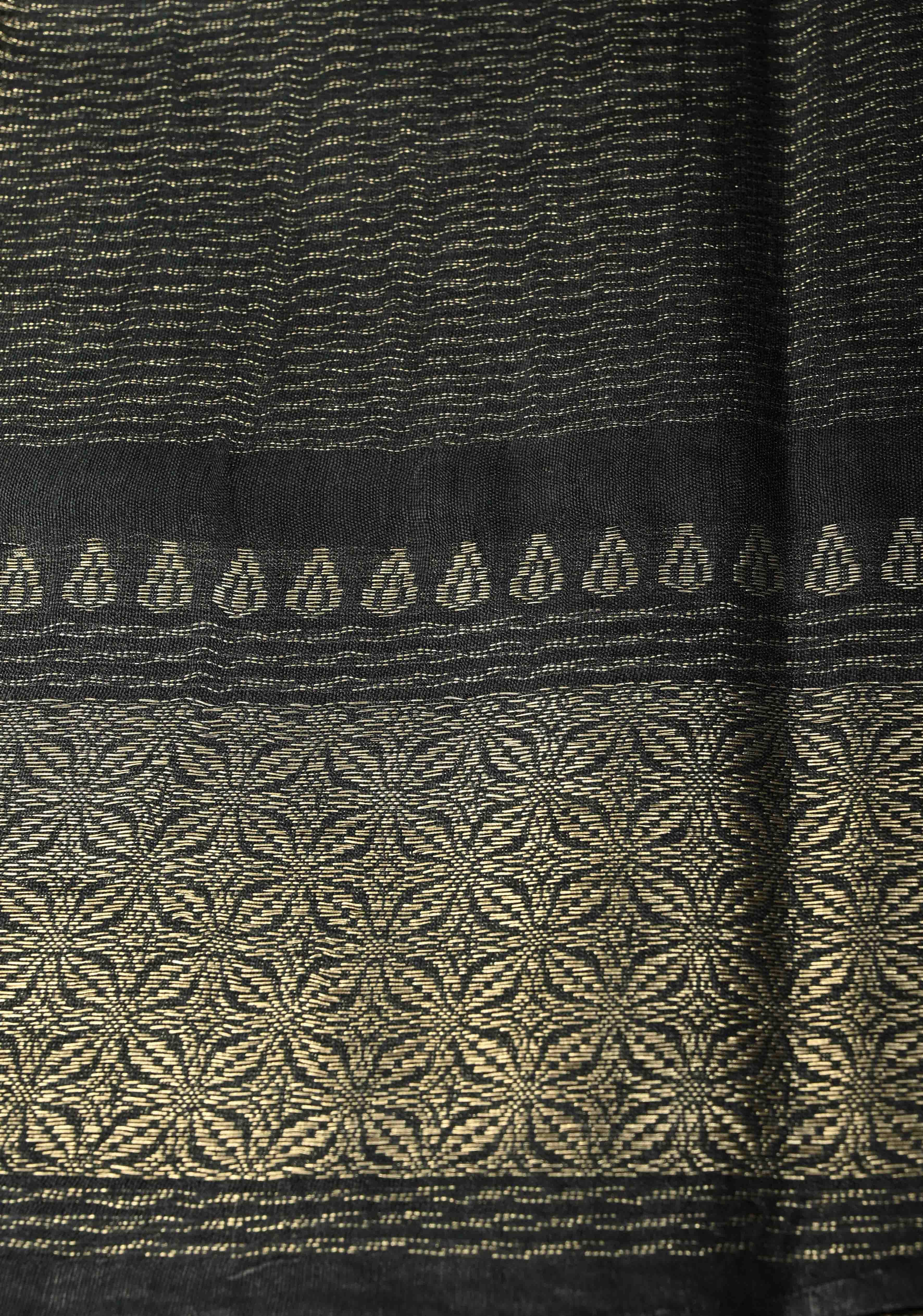 Shadow Black Semi Tussar Saree with Zari Border | Shobitam - Image 6