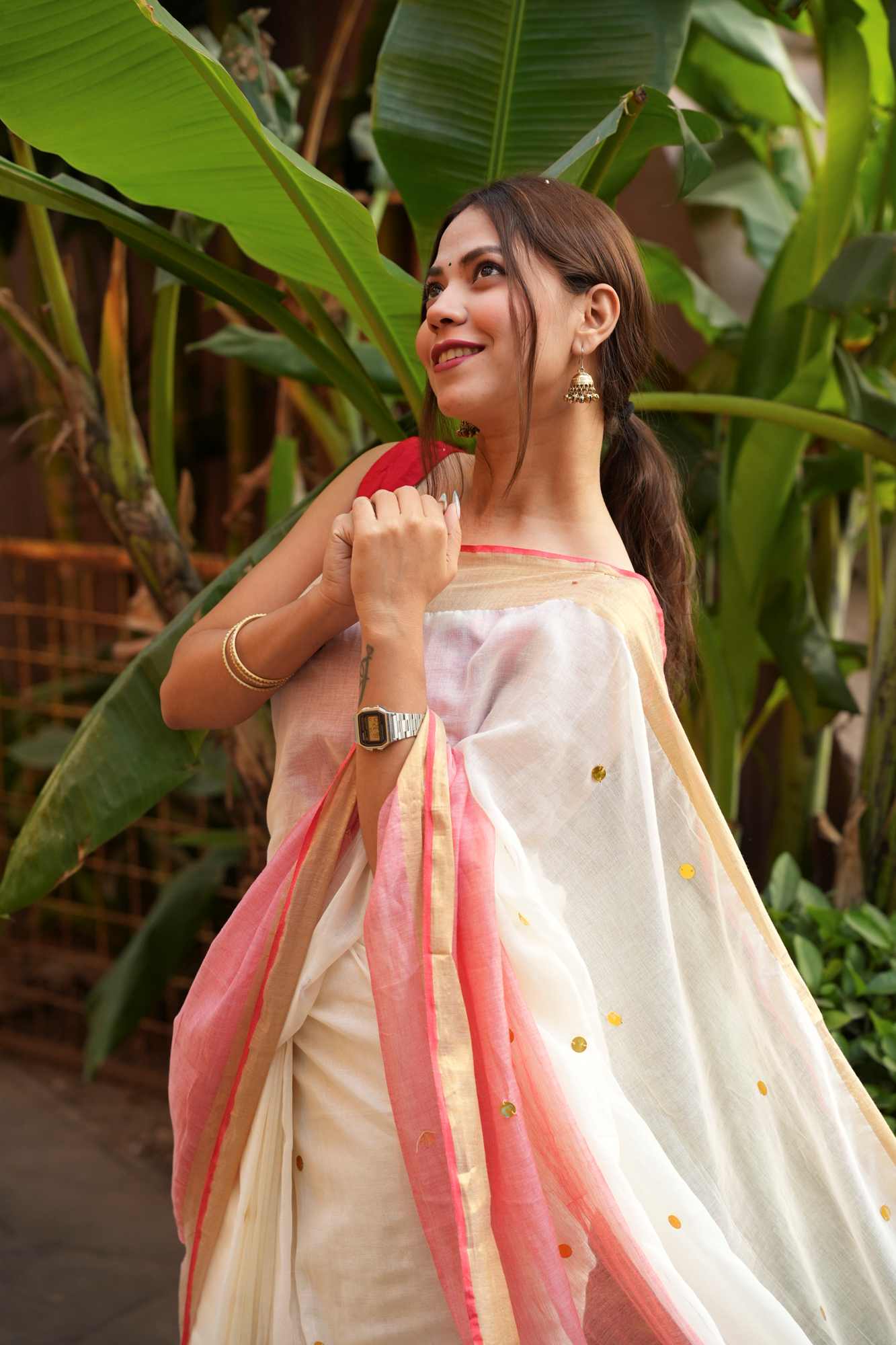 The Softest Shade of Grace — Our Blush & Ivory Handloom Ready to Wear Saree - Image 19