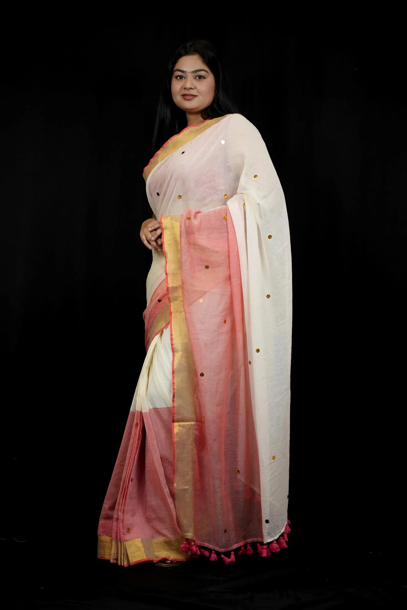 The Softest Shade of Grace — Our Blush & Ivory Handloom Ready to Wear Saree - Image 3