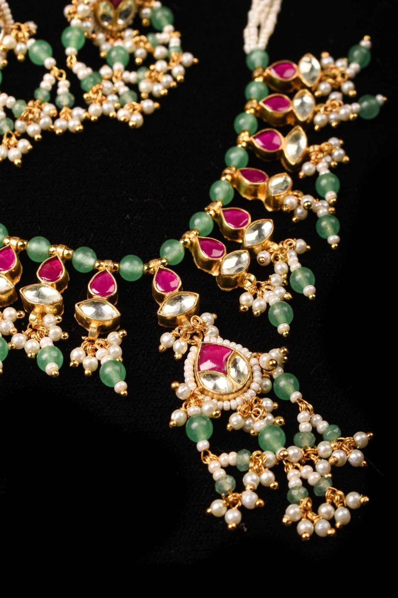Simple and Lightweight Dangling Jadau Set necklace and Earrings Set - Image 2