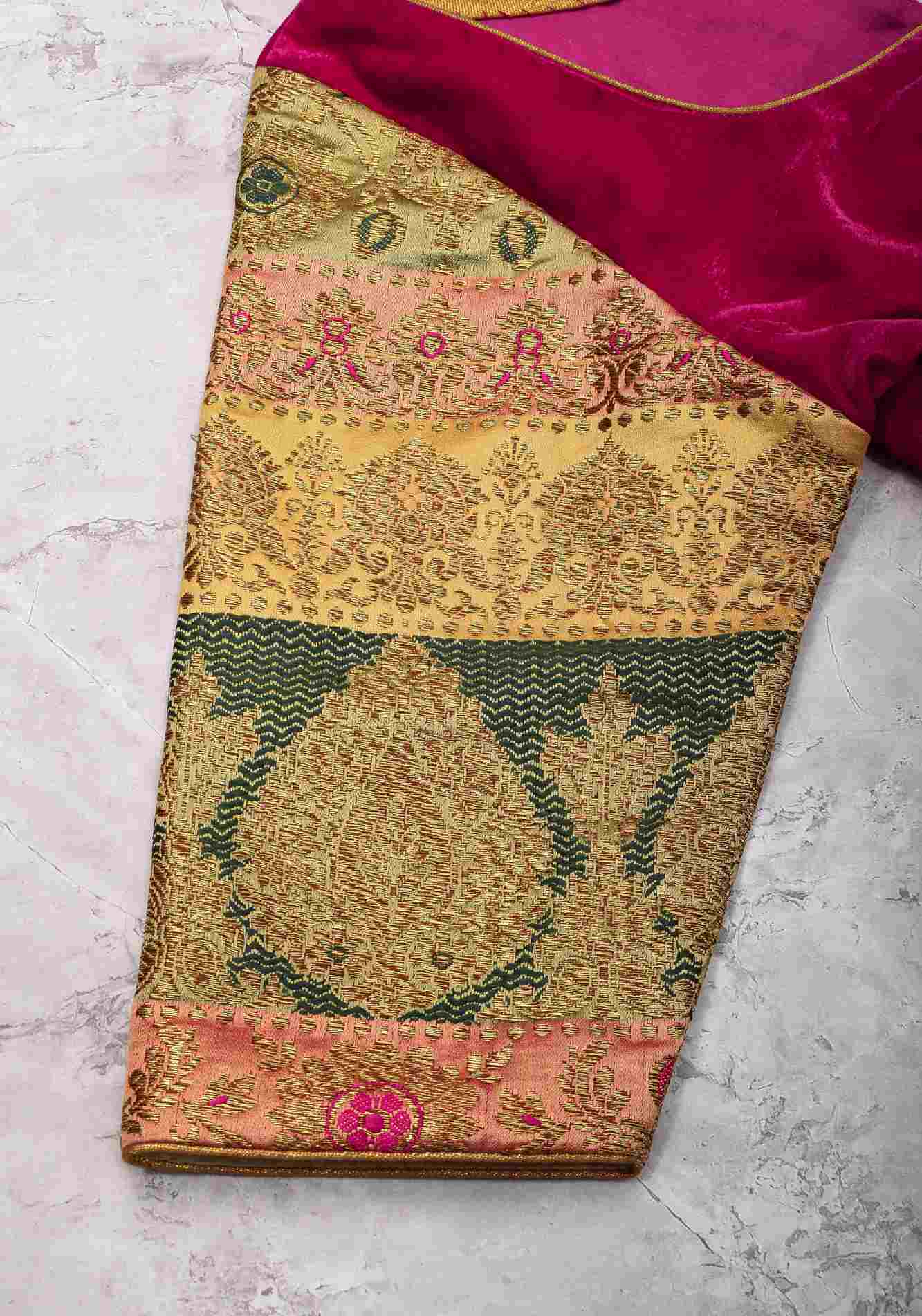 Size 34 : Regal Velvet and Banarasi multihue Sleeves Blouse - Image 2