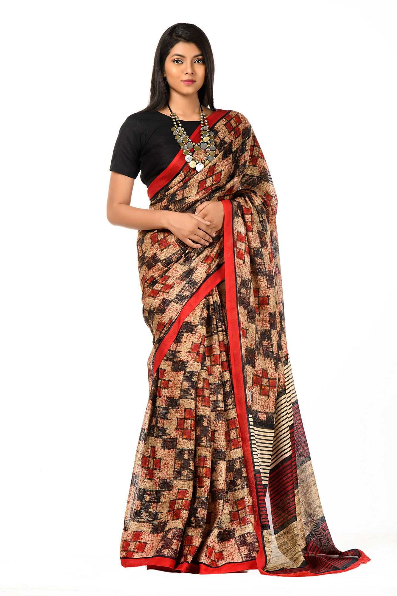 Short Sleeves Raw Silk Black Blouse - Image 3