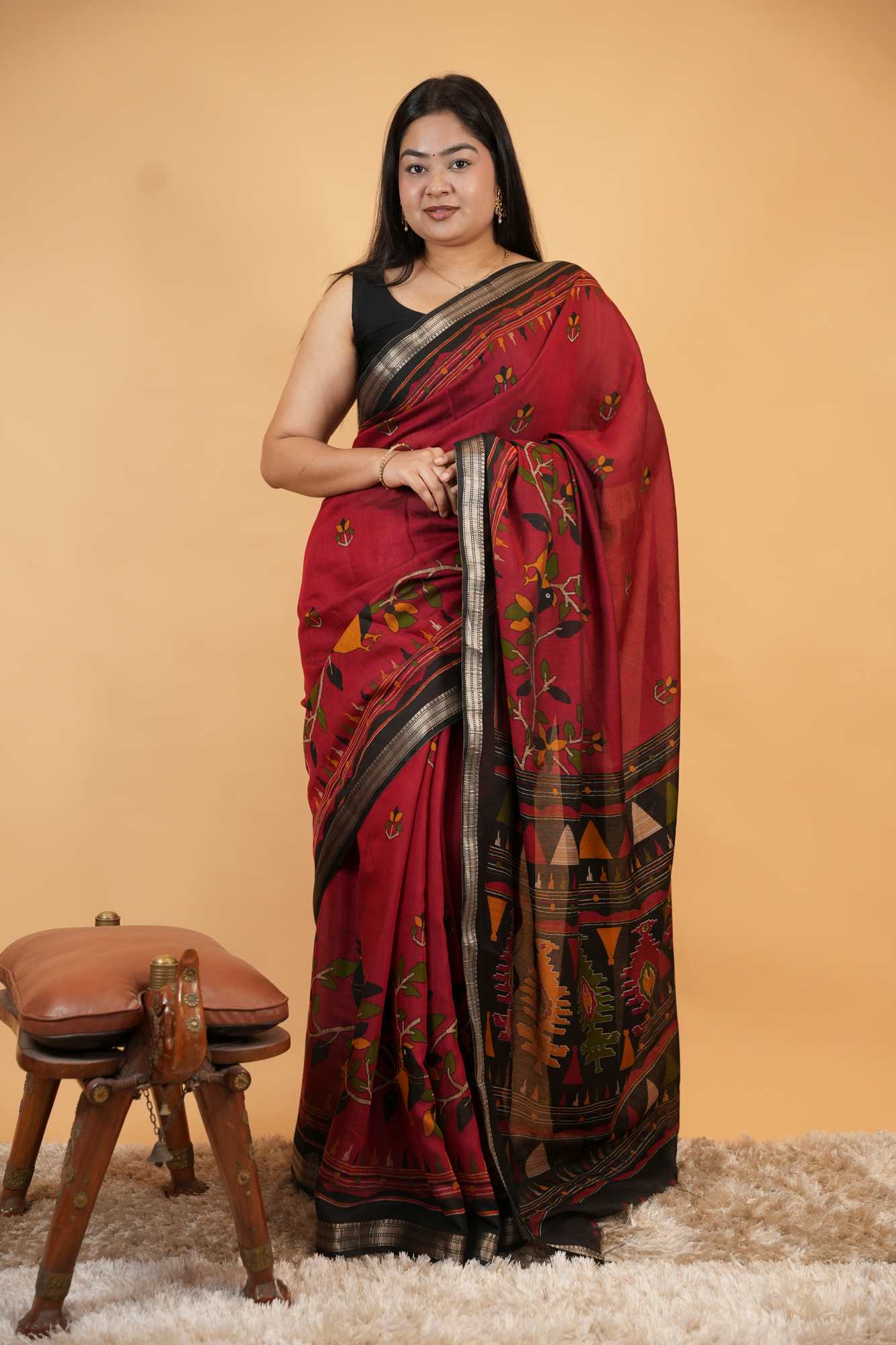 Soft Cotton Style Printed with Woven Border Ready To Wear Saree - Image 2
