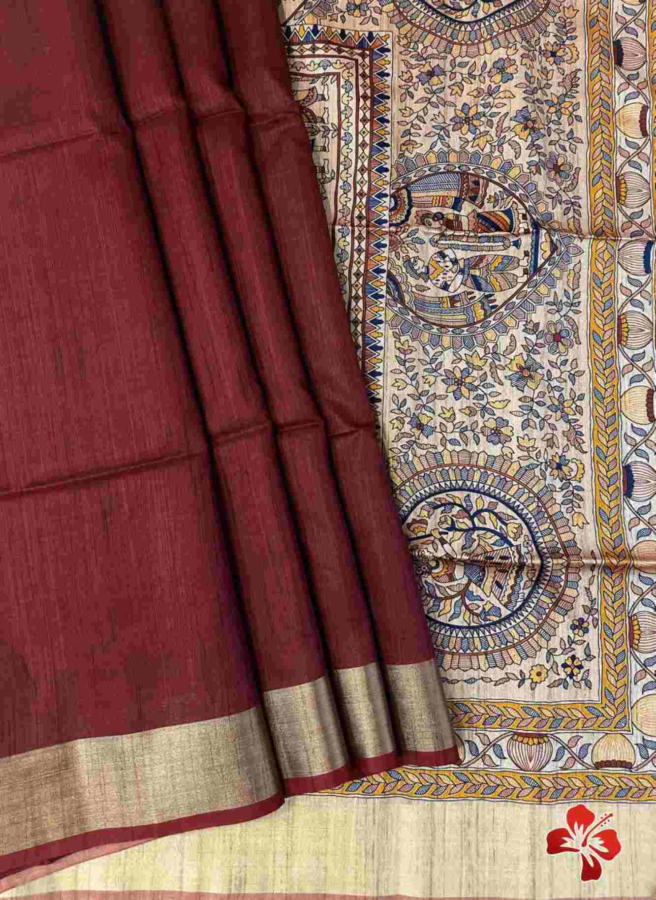 Soft Khadi Silk With Madhubani Printed & Zari Weave Bordered Pre Drape Saree - Image 7