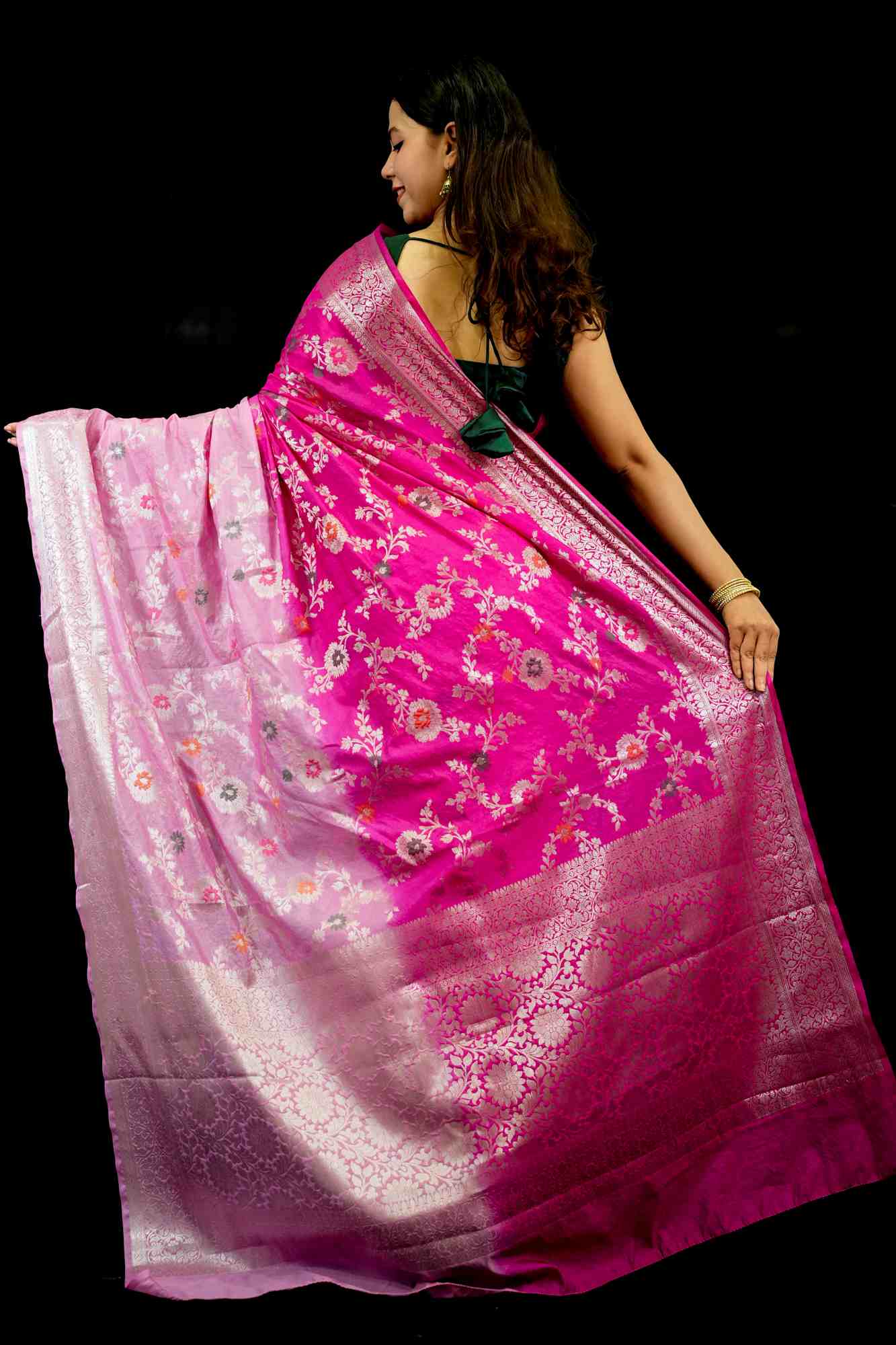 Soft Georgette Silk with Mina Jaal Weave and Zari Border Ready To Wear Saree - Image 4