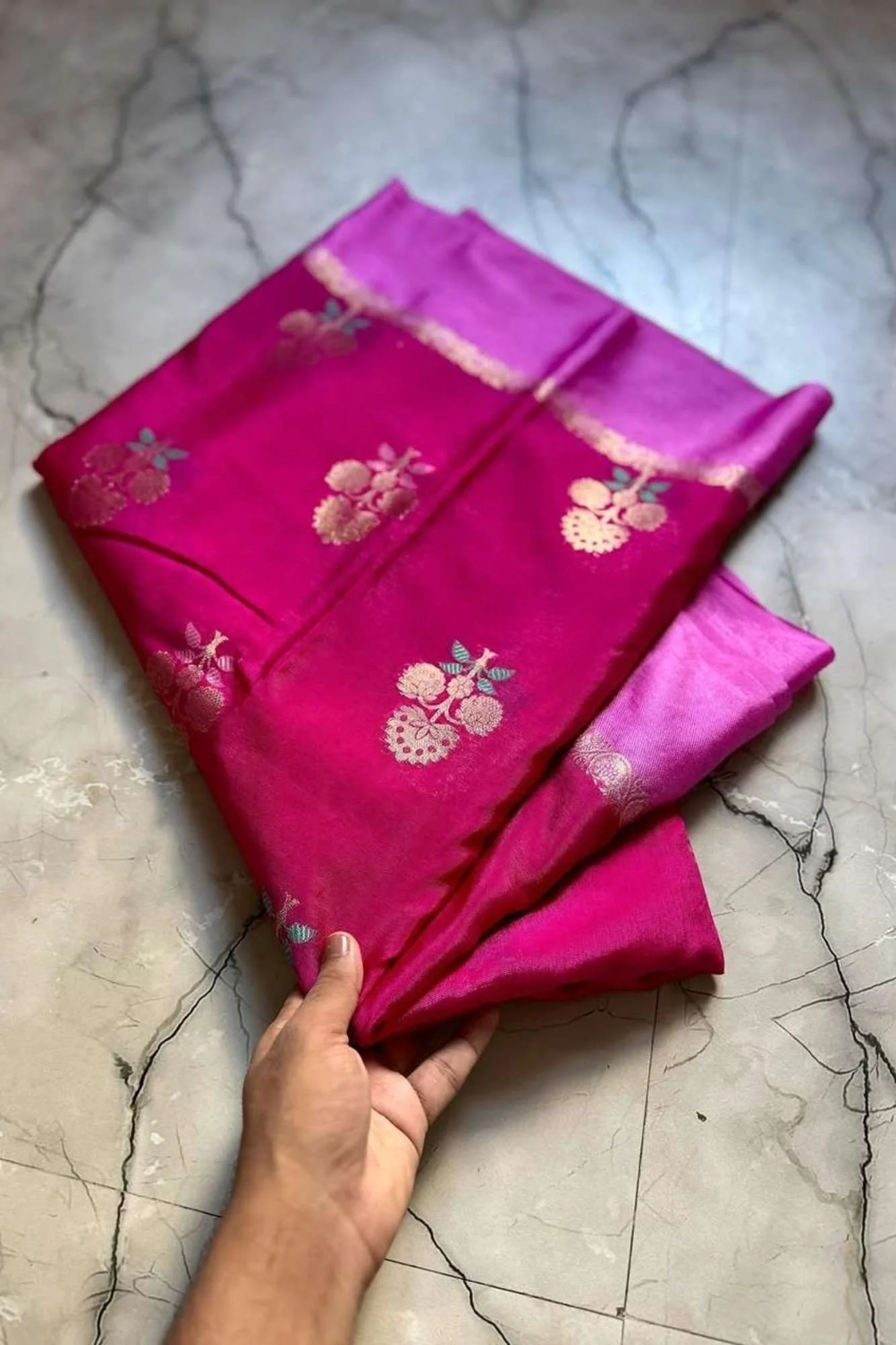 Soft Warm Silk with Meena Zari Motif Weave and Rich Border Ready To Wear Saree - Image 9