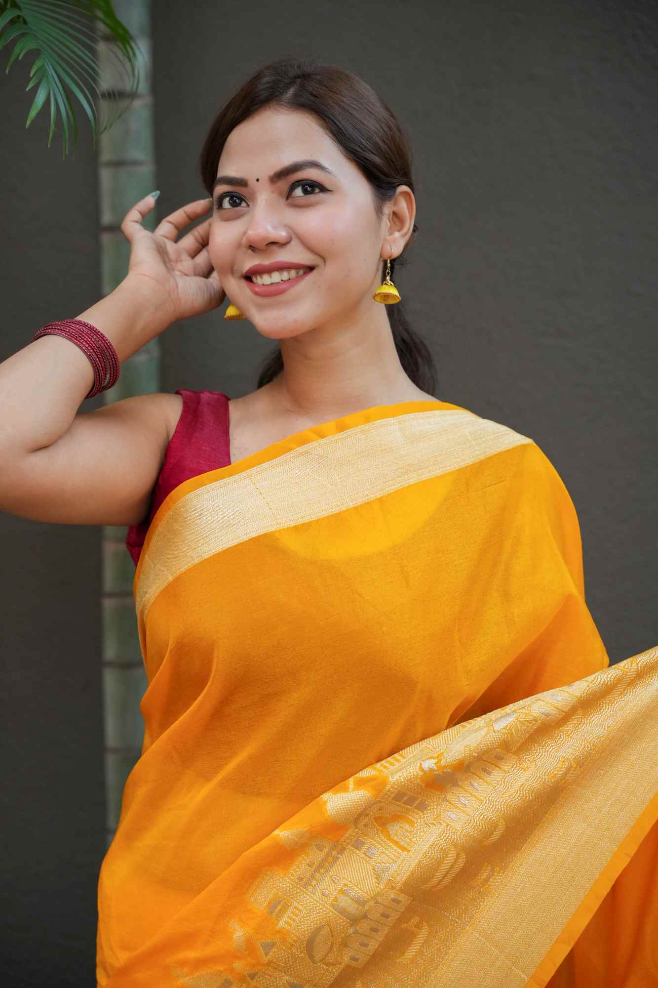 Soft Warm Silk with Zari Ganga Ghat woven Border and Rich Pallu Ready To Wear Saree - Image 11