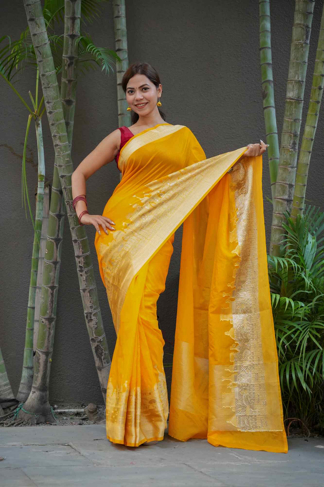 Soft Warm Silk with Zari Ganga Ghat woven Border and Rich Pallu Ready To Wear Saree - Image 15