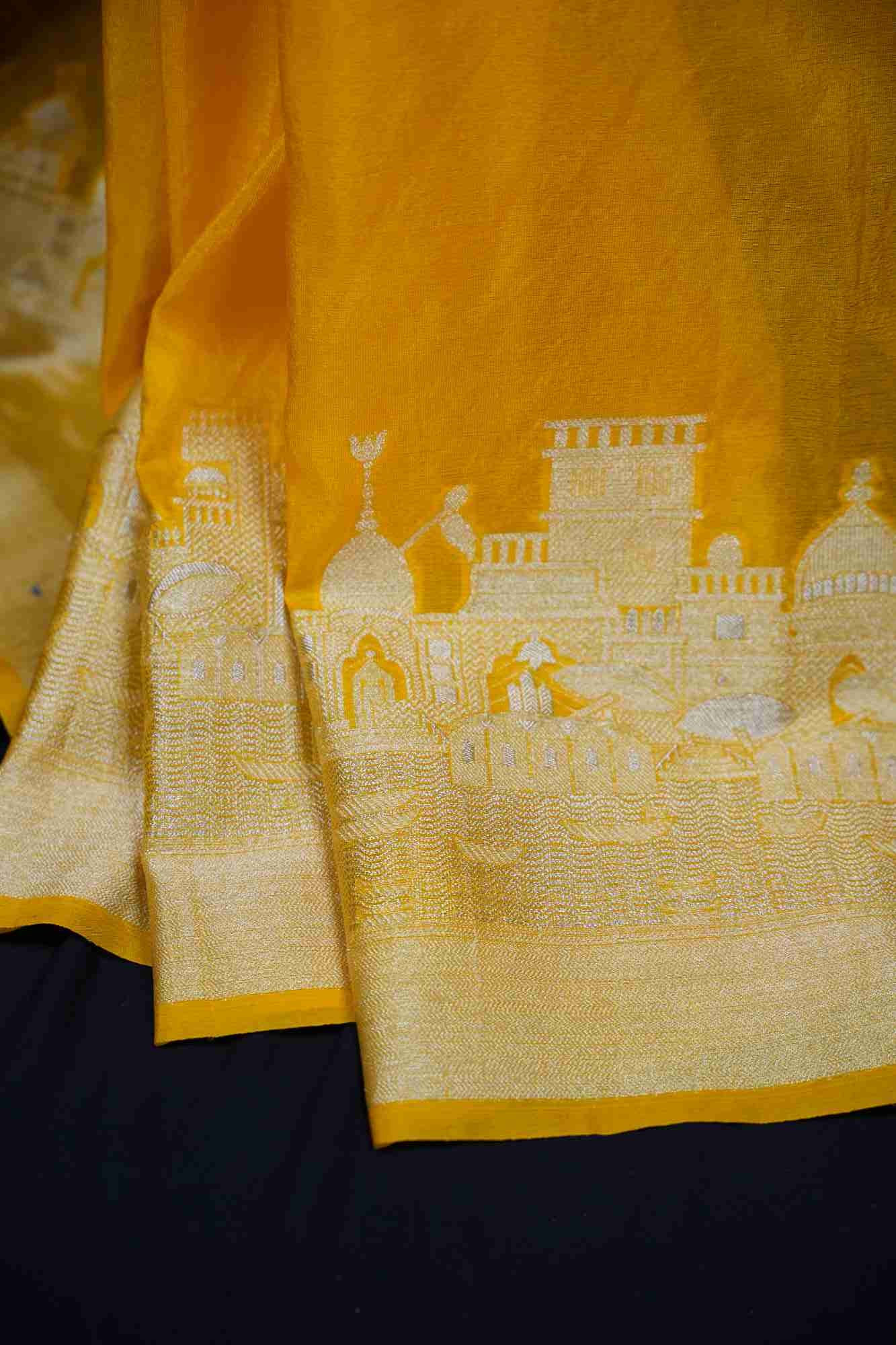 Soft Warm Silk with Zari Ganga Ghat woven Border and Rich Pallu Ready To Wear Saree - Image 17