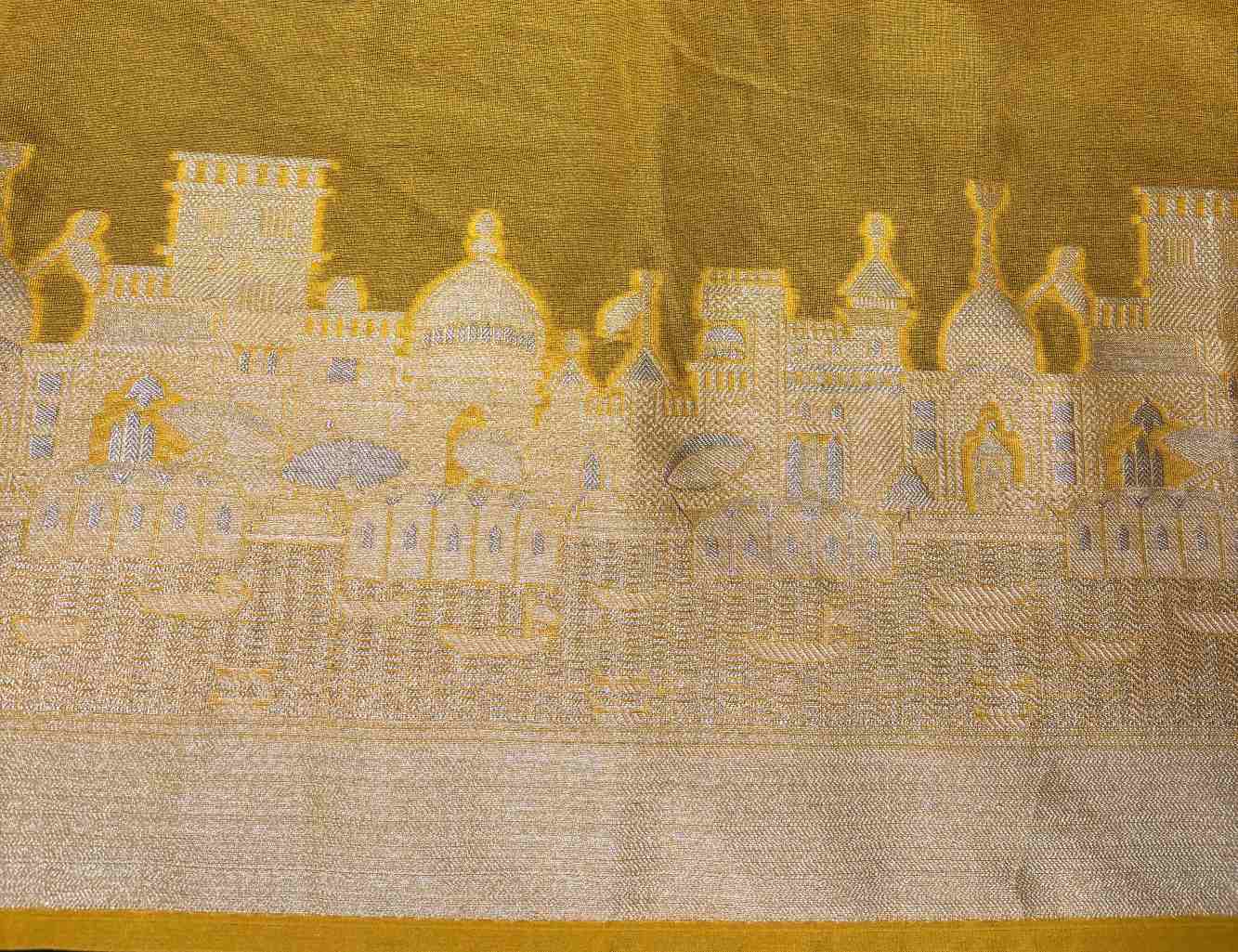 Soft Warm Silk with Zari Ganga Ghat woven Border and Rich Pallu Ready To Wear Saree - Image 3