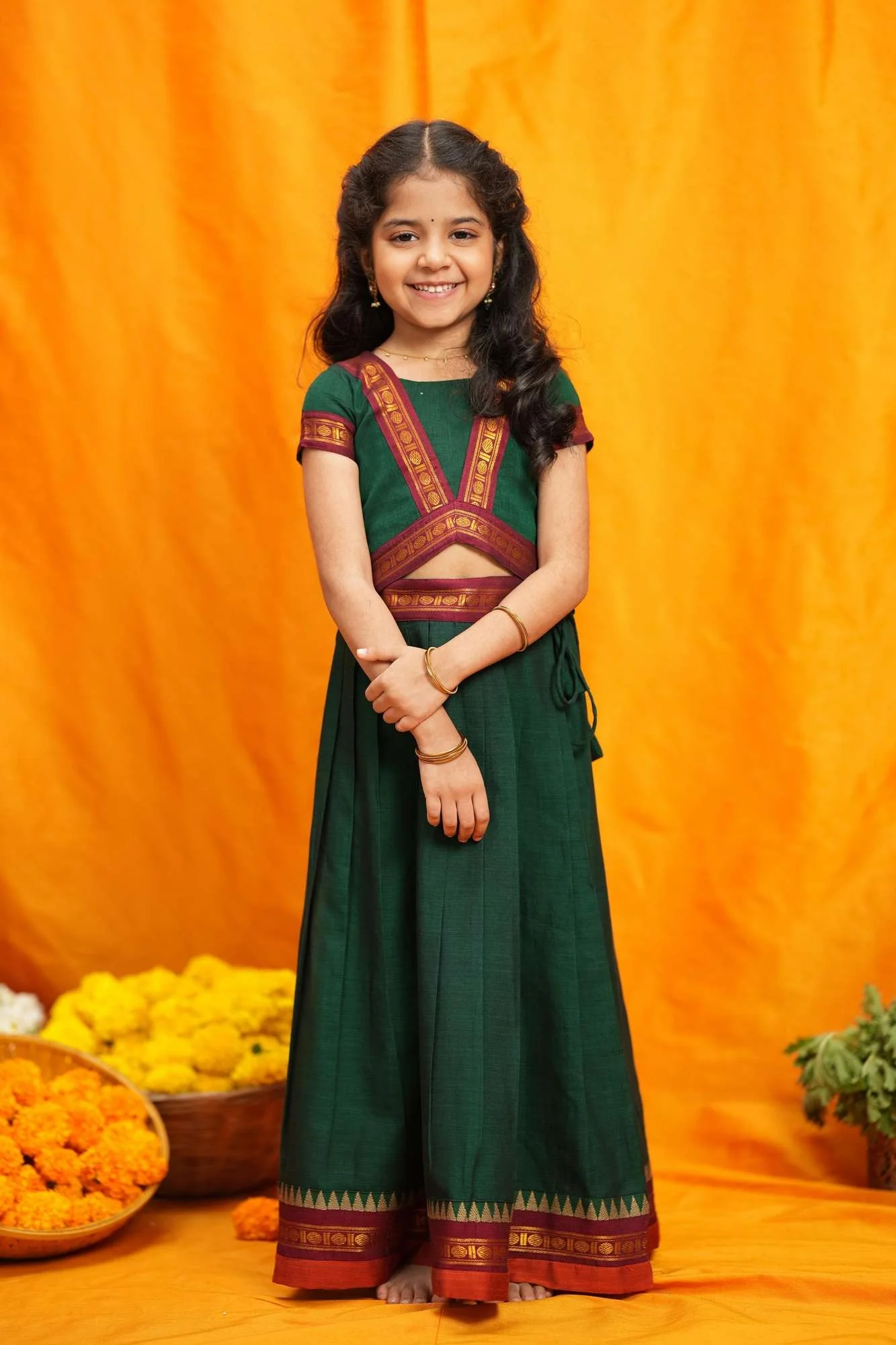 Sreeja Green Handwoven Lehenga Mini | Made To Order - Image 6