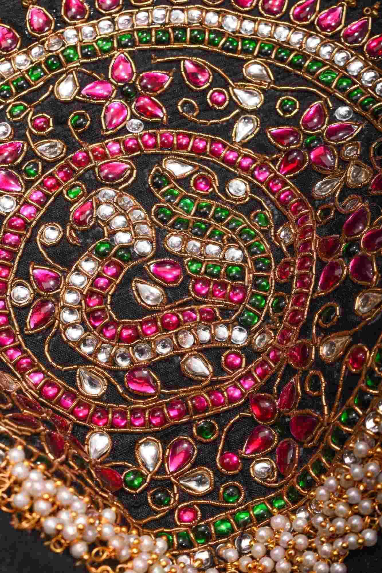 Statement Black Halter Neck Pure Raw Silk Blouse with Kemp Handwork Mandala, Made to Order - Image 10