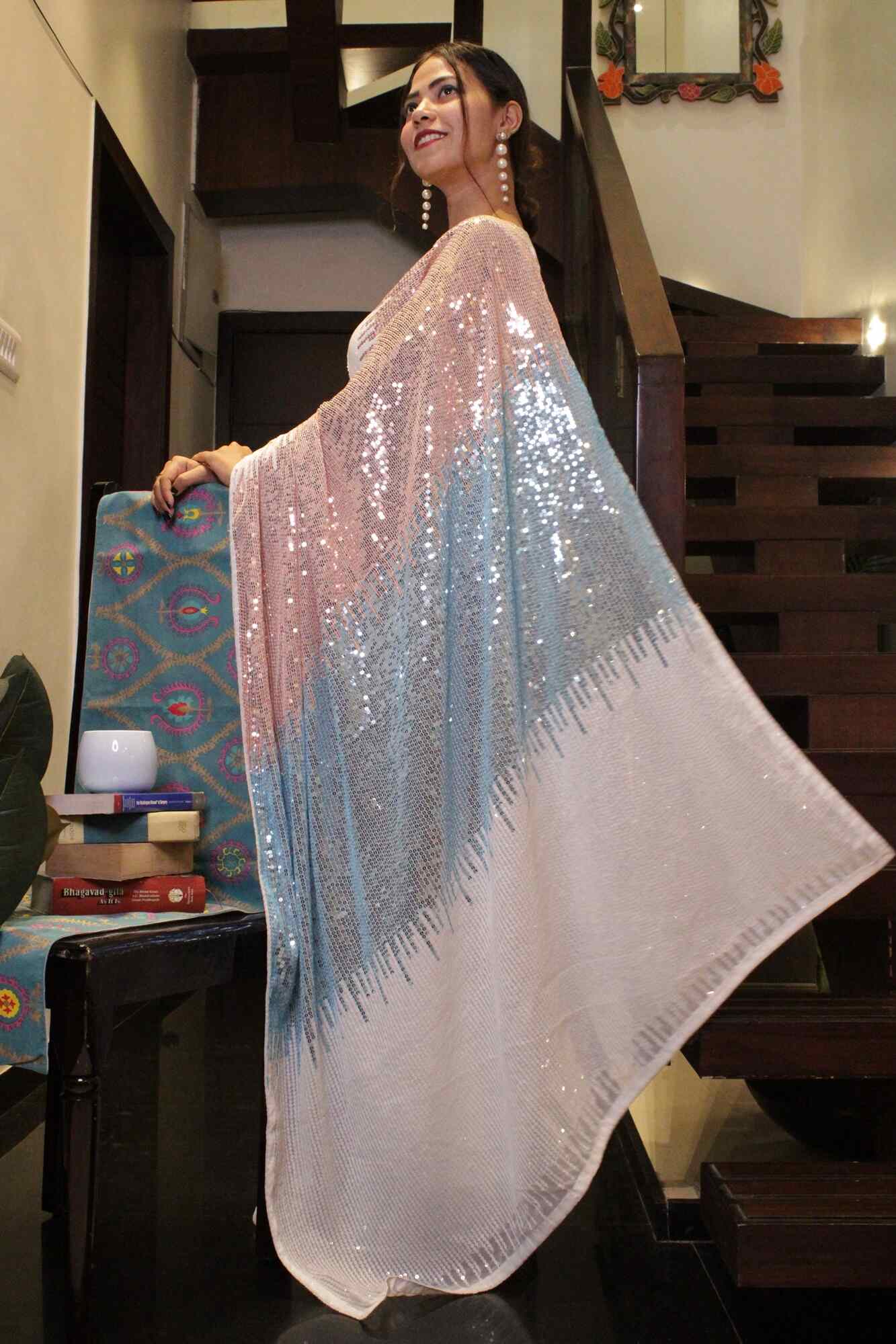 Stunning Sequins All over Work Georgette Wrap in 1 Minute Saree. Top seller Partywear Saree! - Image 3