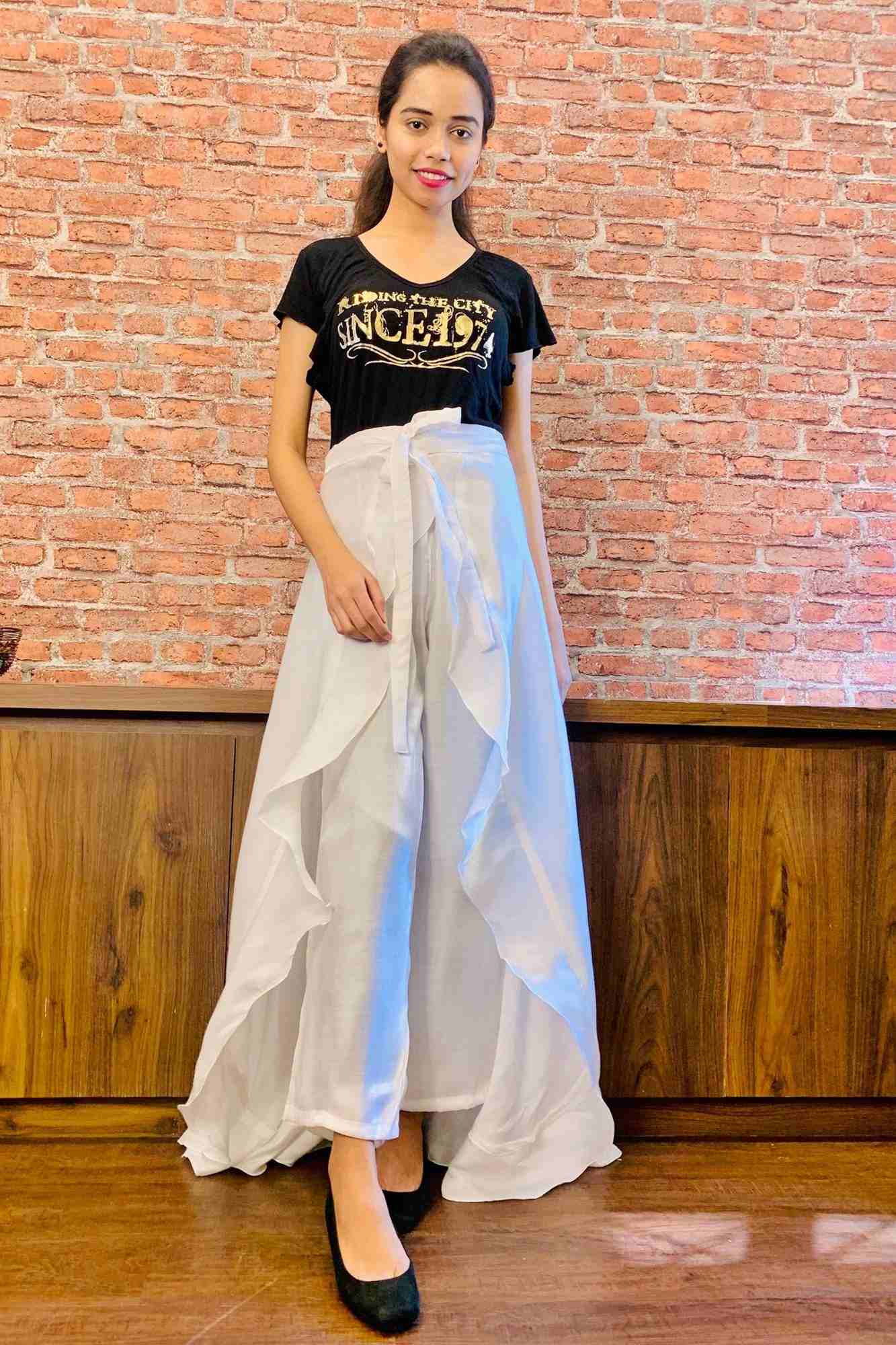 Stylish & comfy white apple silk pant skirt - Image 3