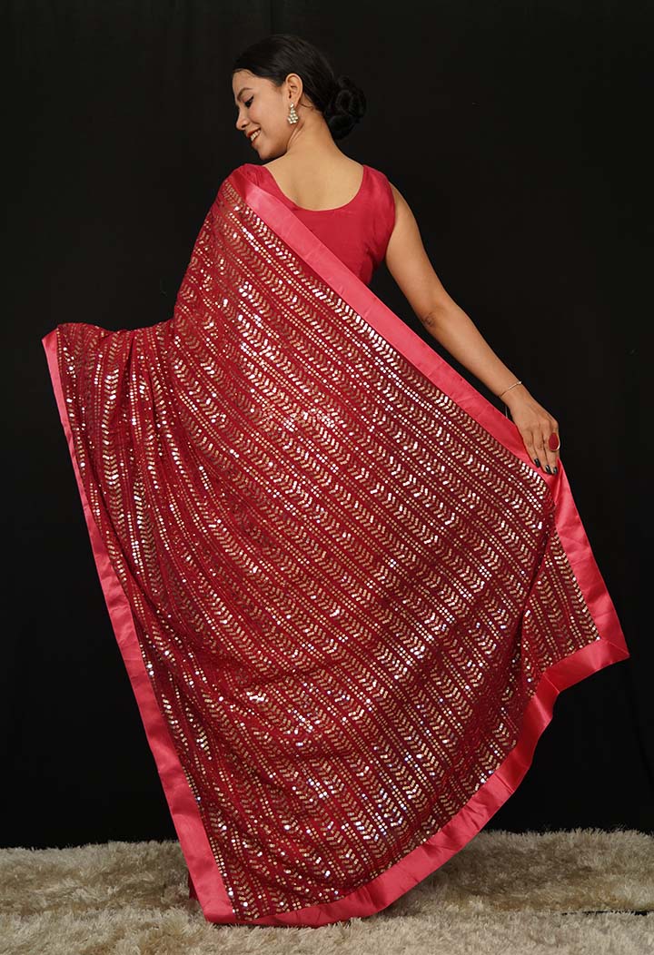 Stylish Party Wear All Over Sequin Embellished With Solid Border Wrap In One Minute Saree - Image 12