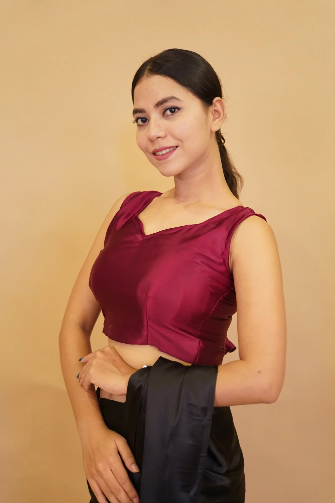 Stylish Sweet  Neck Satin Padded Blouse - Image 13