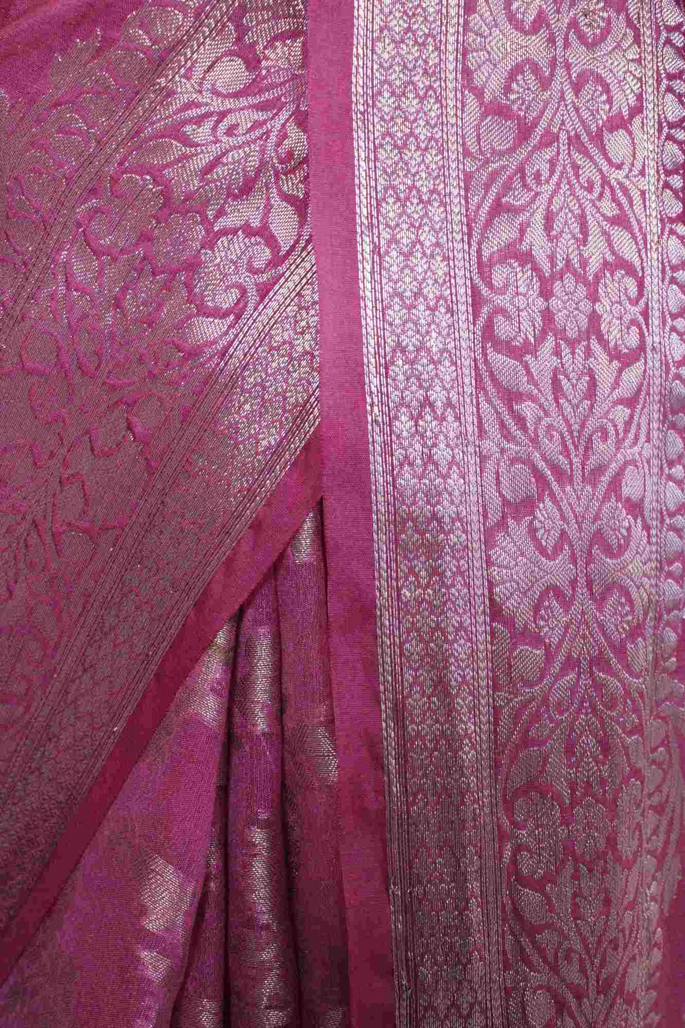 Sweet and Elegant Lavender Colored Georgette  Silk with Zari Woven Wrap in 1 minute saree - Image 5