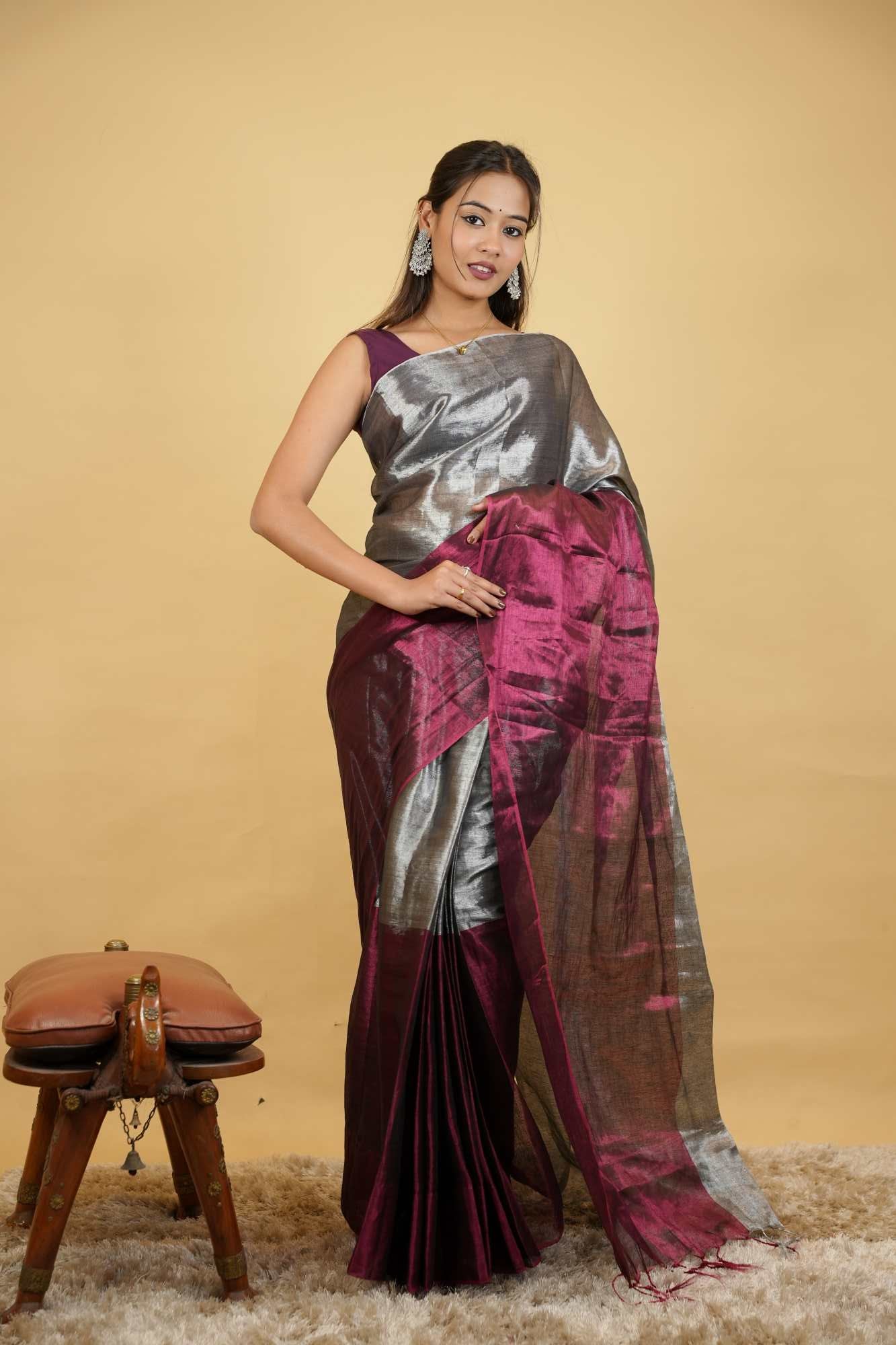 Tissue Silk Double Tone Ready To Wear Saare - Image 6