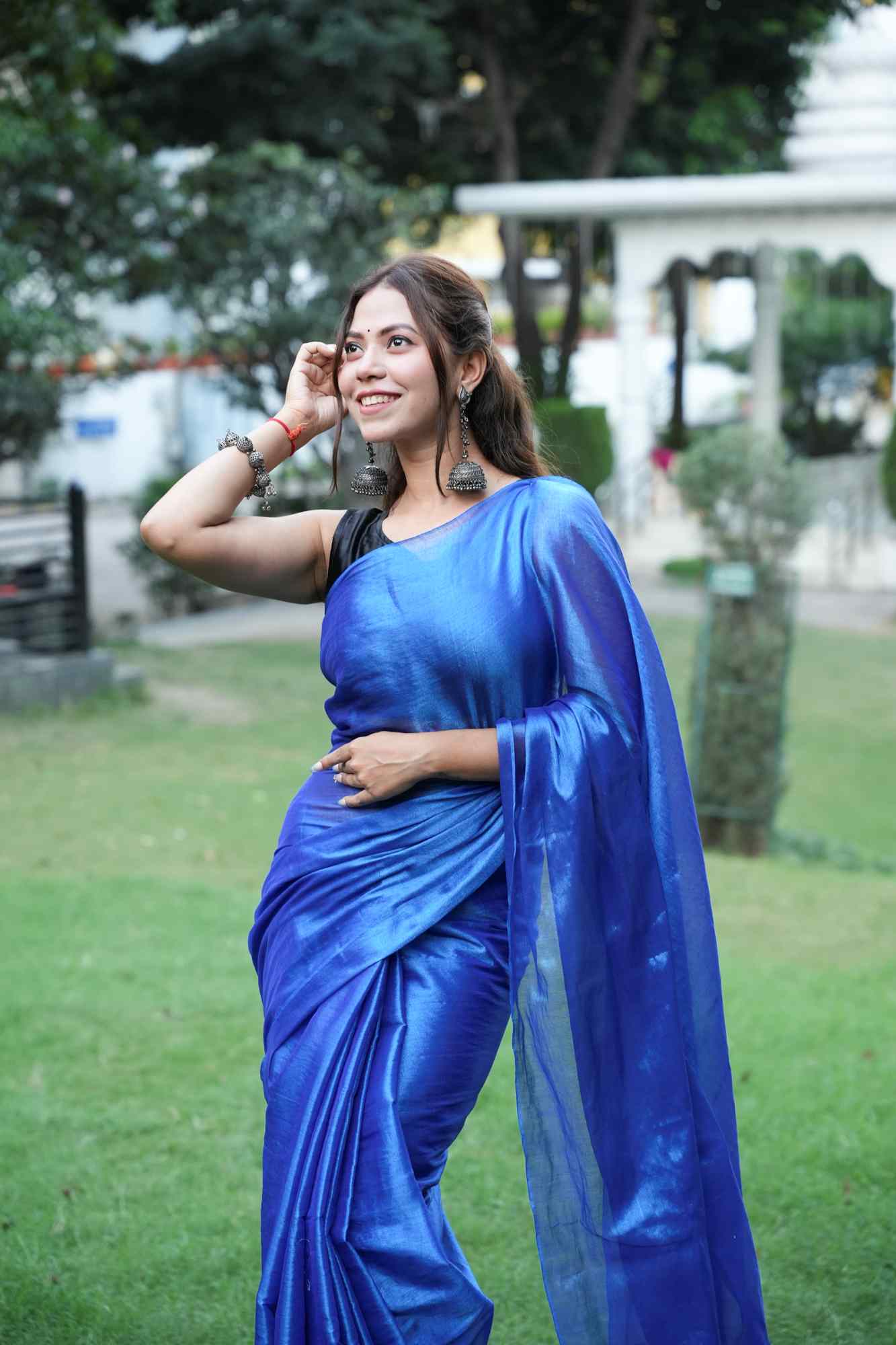 Tissue silk with  Two Ton Tassels on palu Ready To Wear Saree - Image 9