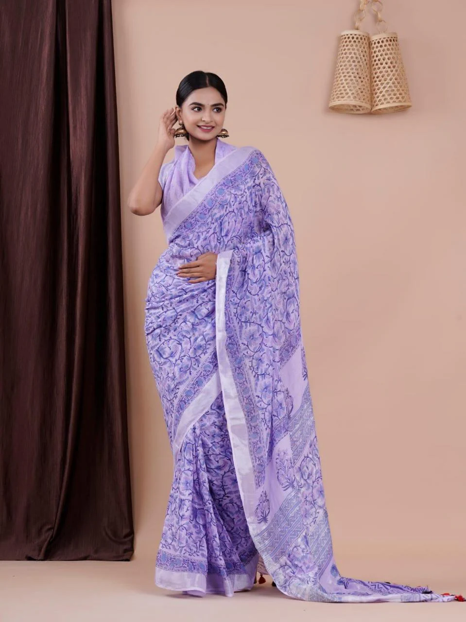 Jaipuri Sanganeri linen ready to wear saree - Image 10