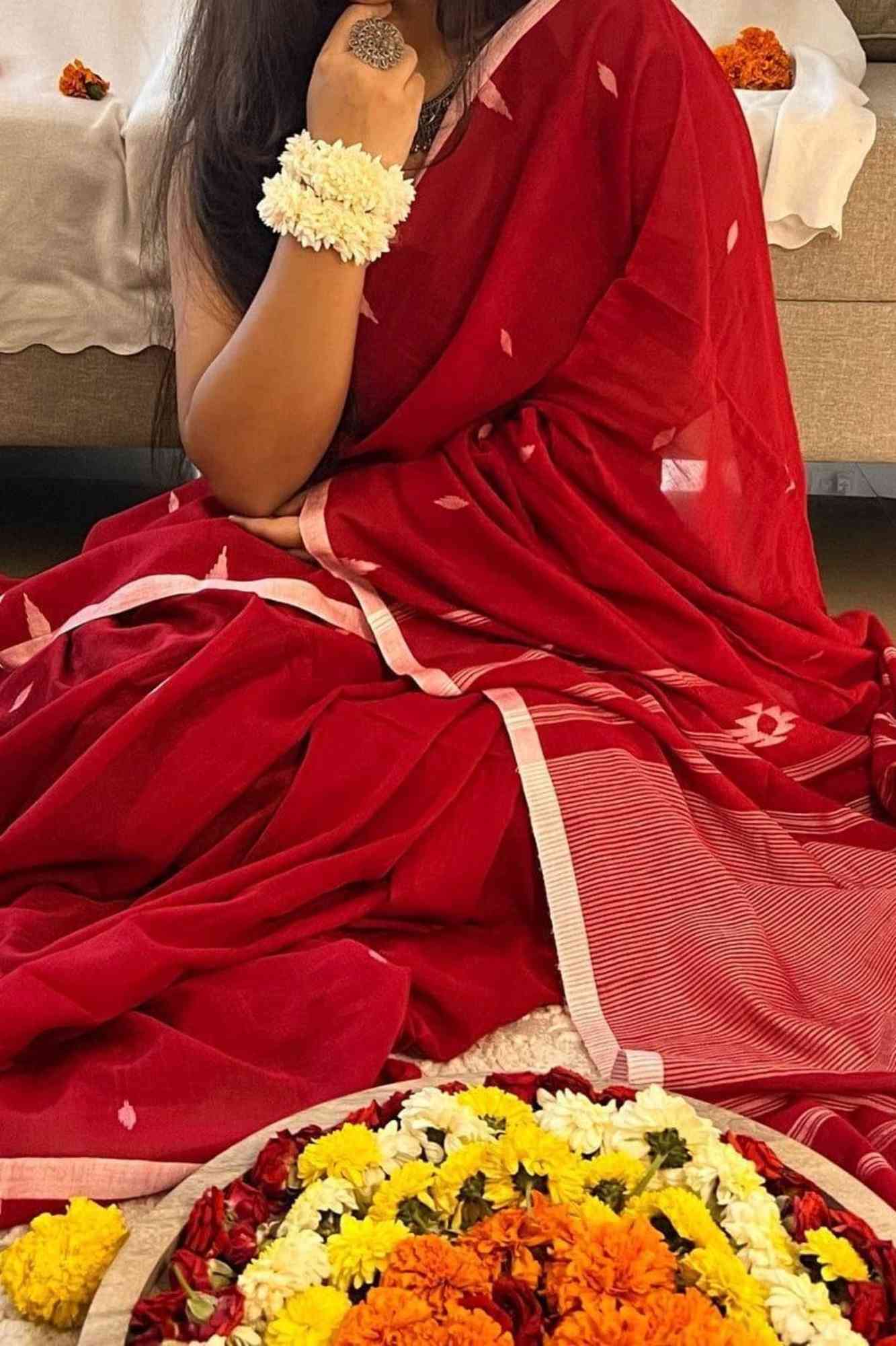 Traditional Jamdani Weaving Premium Cotton Ready to Wear Saree - Image 8