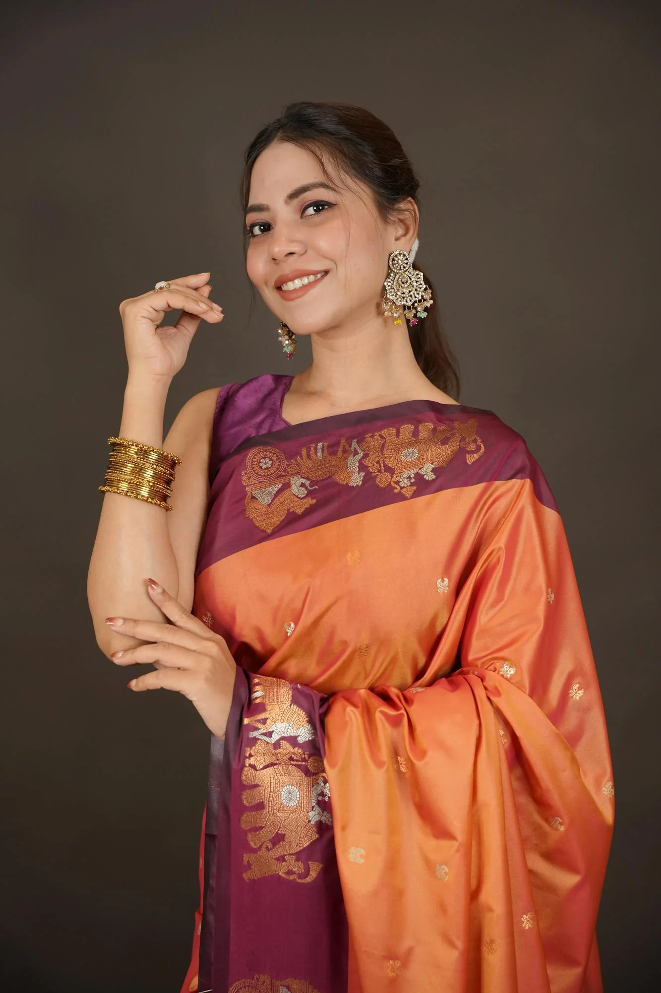 Traditional Woven Motif Design Malal Silk Ready-to-Wear Saree - Image 5