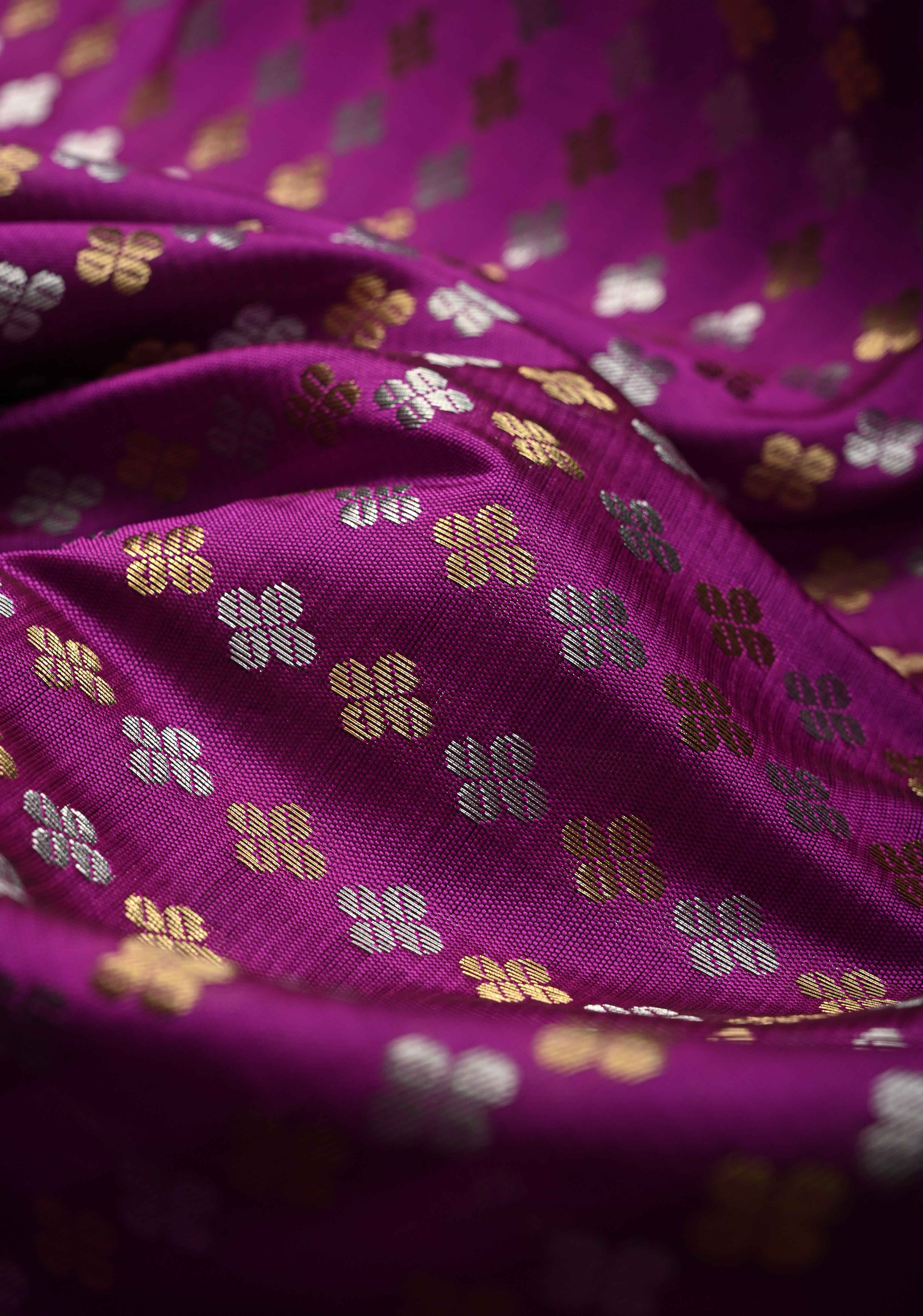 Vadamalli Semi Silk Saree with Sona Rupa Zari Buttis Brocade and Zari Border  | Shobitam - Image 3