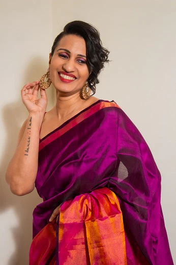 Vamika - Plum Handwoven Uppada Silk Saree | SILK MARK CERTIFIED | Shobitam - Image 3