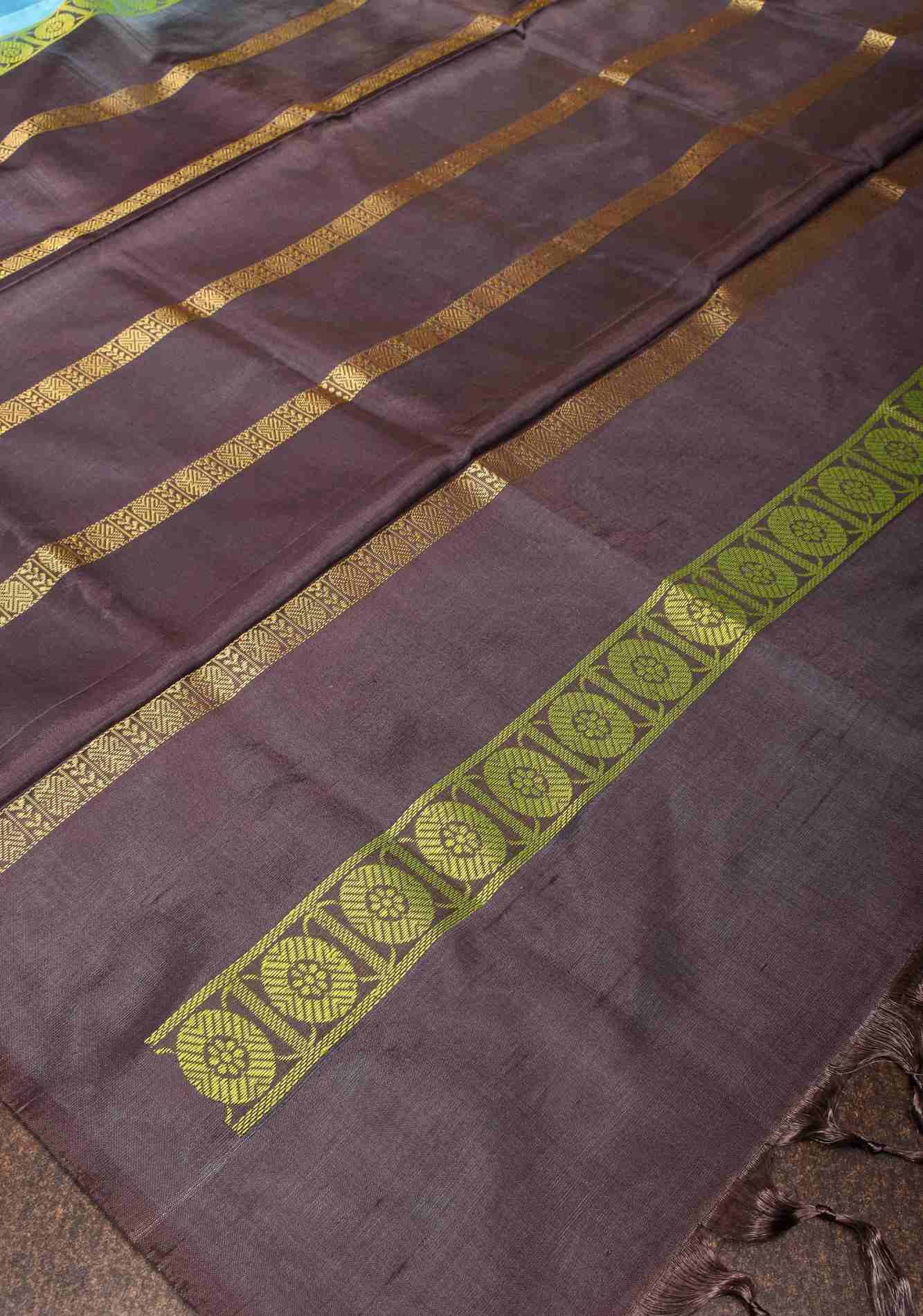 Vegan Silk Handloom ready to wear Saree in Aqua Blue with Resham Stripes and Contrast Pallu, No Blouse piece ready to wear saree - Image 2