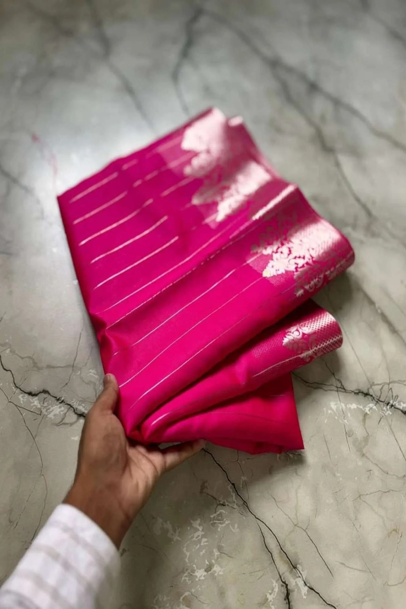 Vibrant Pink in Soft Catlon Silk with Zari Detailing Ready To Wear Saree - Image 12