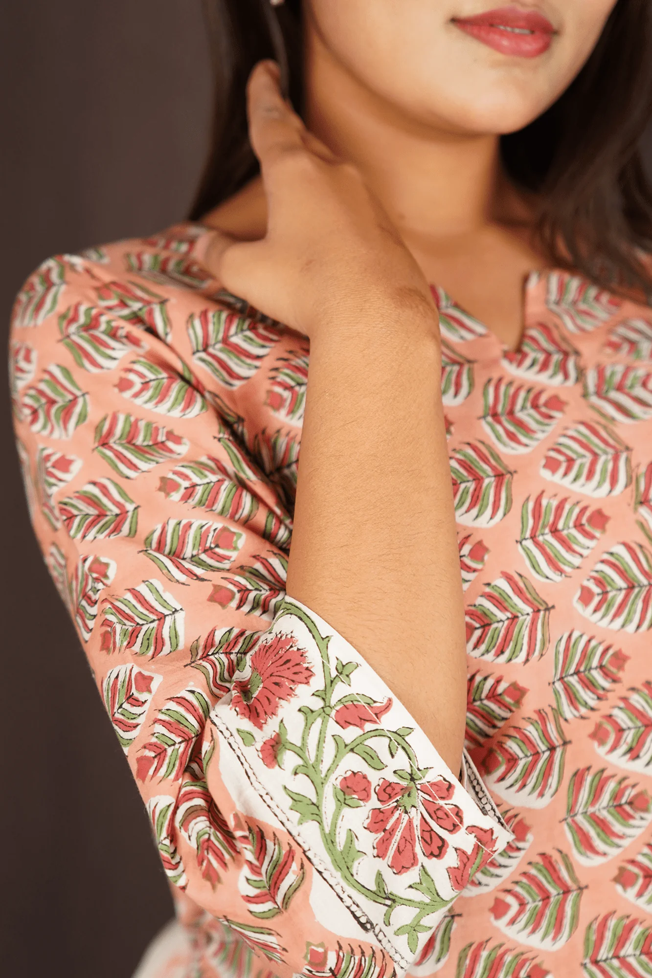 White-Peach Printed Cotton Ready to wear Salwar-Kameez with Dupatta - Image 14