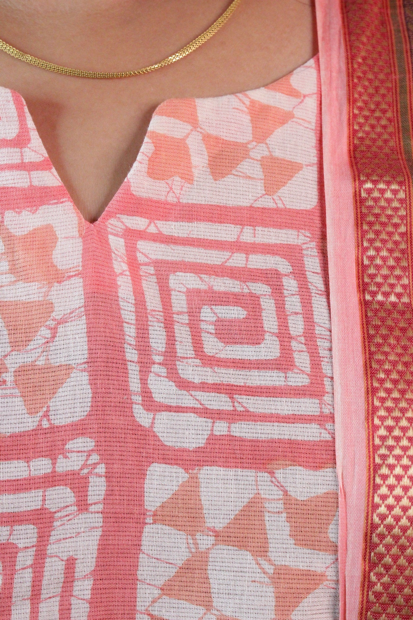 White Pink handblock print ready to wear Salwar-Kameez with printed Dupatta - Image 11