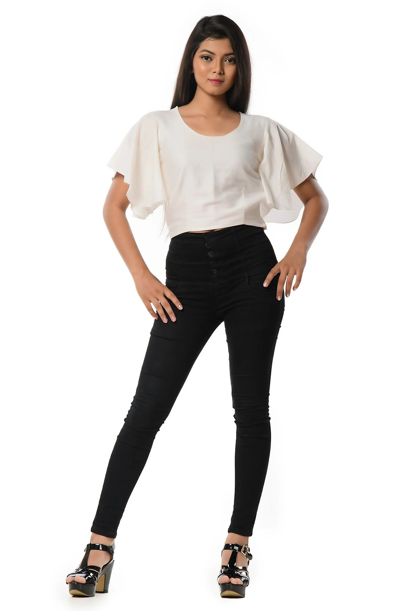 WHITE PLAIN BELL SLEEVES BLOUSE CUM TOP - Image 3