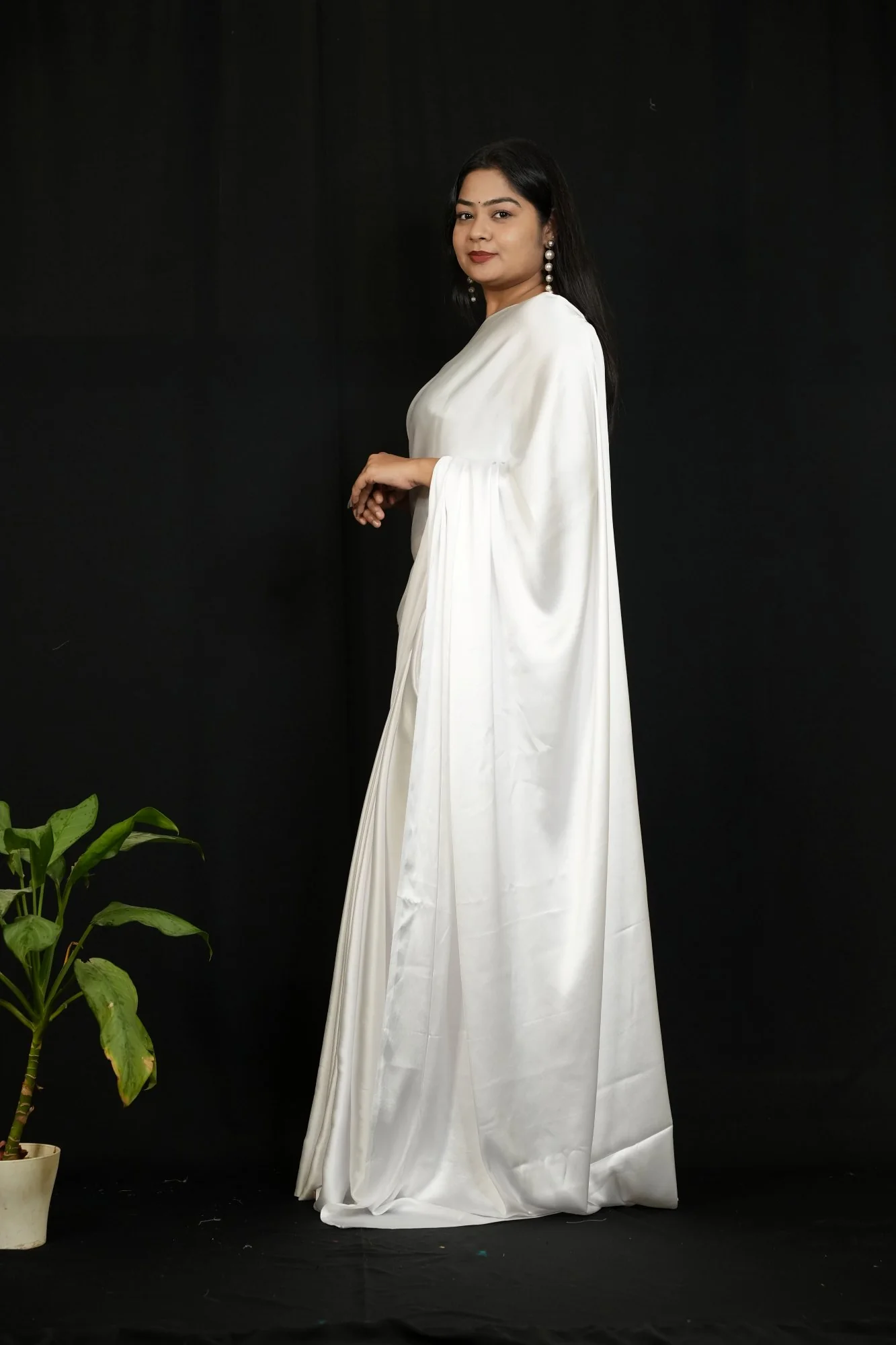 White Satin Wrap In One Minute Saree - Image 7