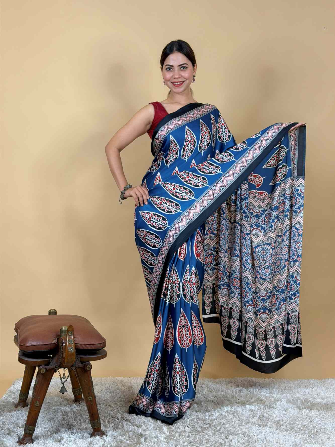 Wrap in one minute saree Ajrak Mill Printed Japan Satin Silk - Image 2