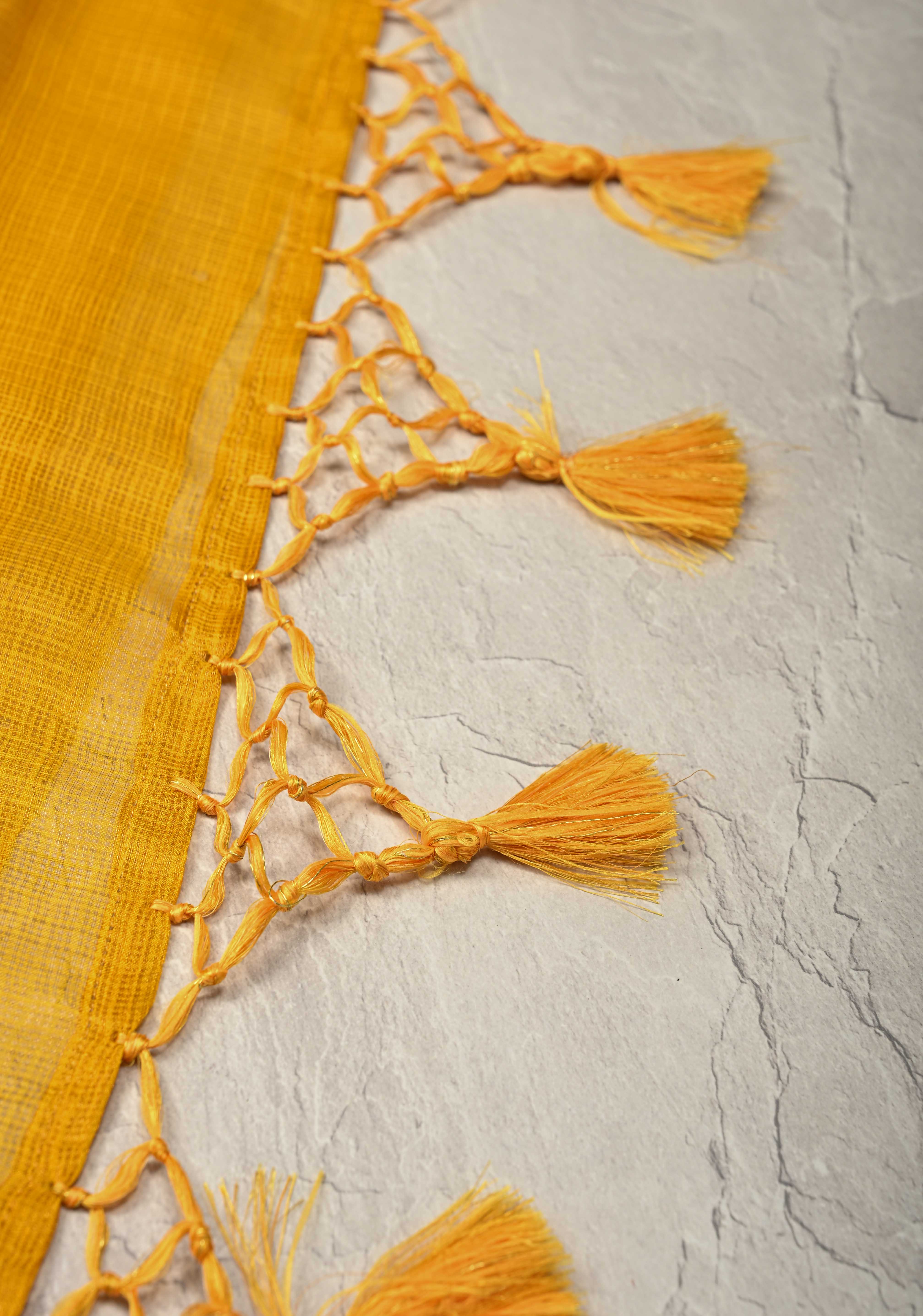 Yellow Kota Doria Tissue Cotton Saree with Sona Rupa Zari Border | Shobitam - Image 8
