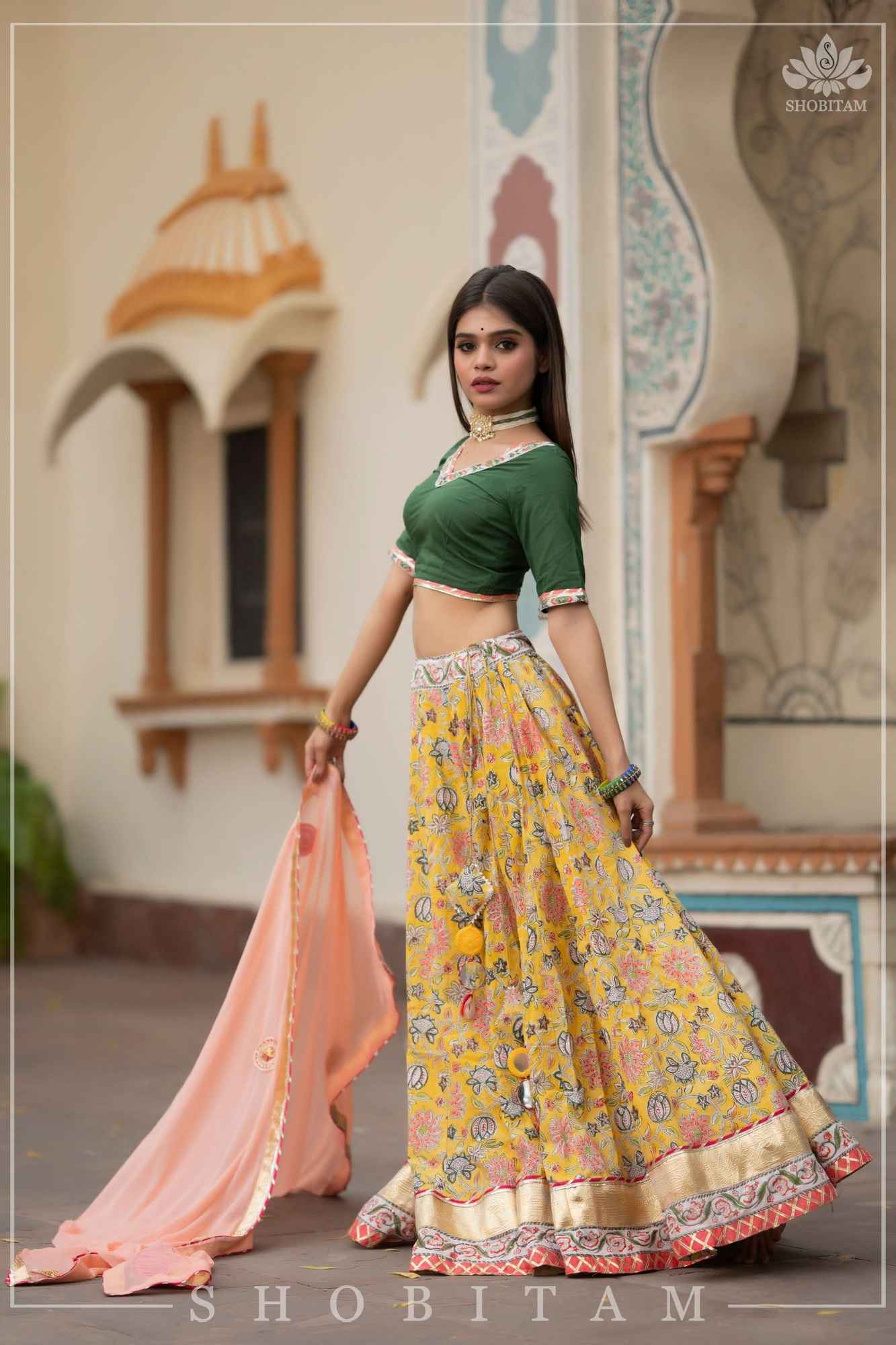 Yellow Marigold 6.5 meter Ghera 3 piece lehenga Set | Made To Order - Image 3